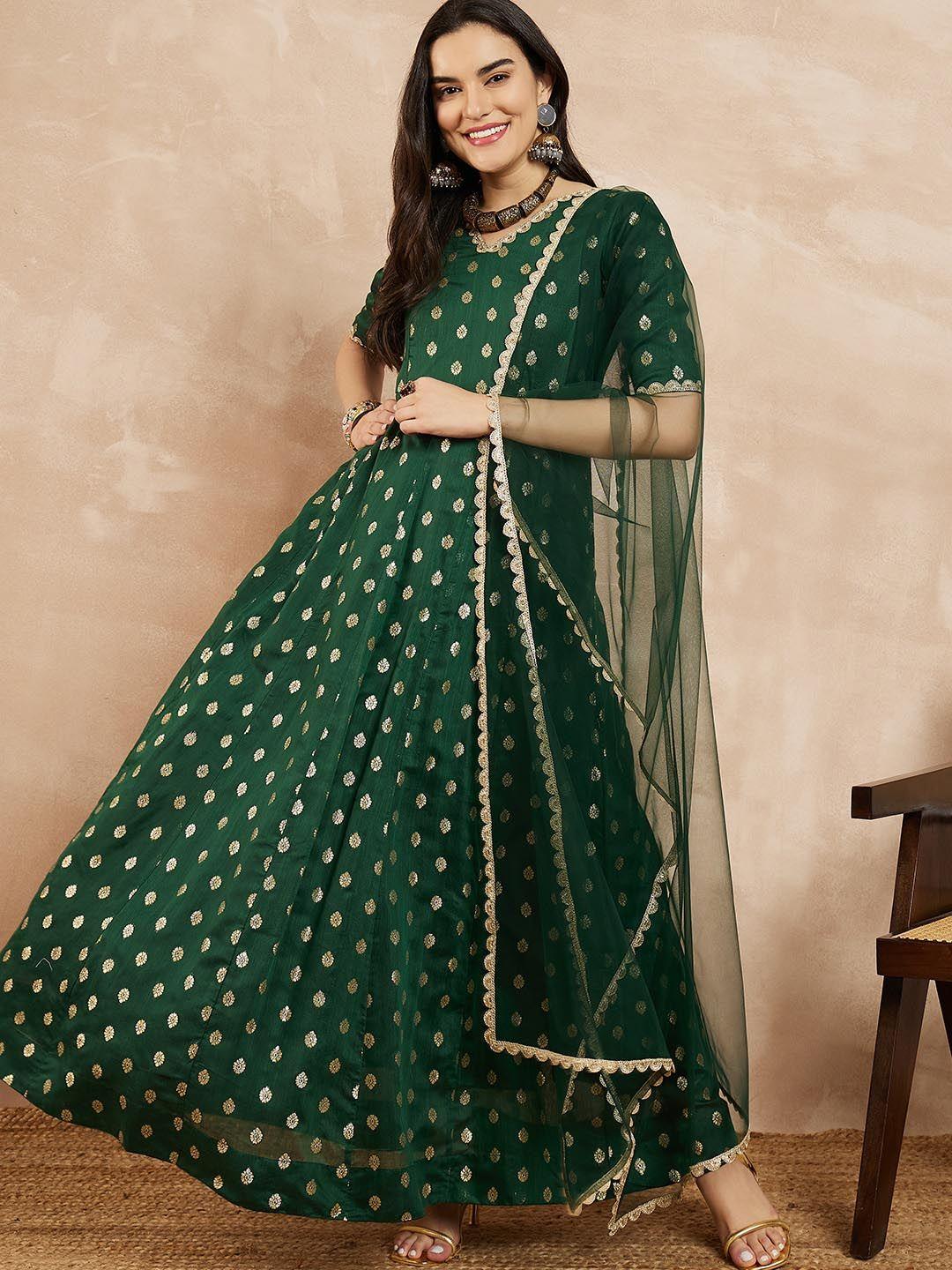 inddus woven design anarkali kurta with dupatta