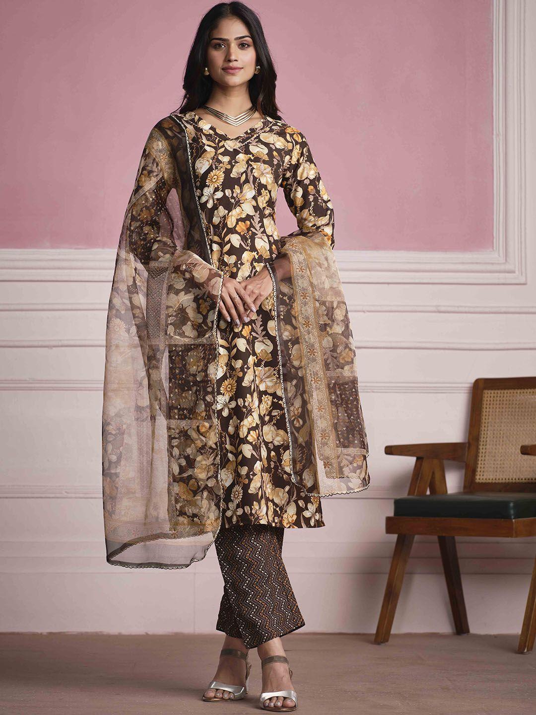 sangria printed straight kurta with trouser & dupatta set