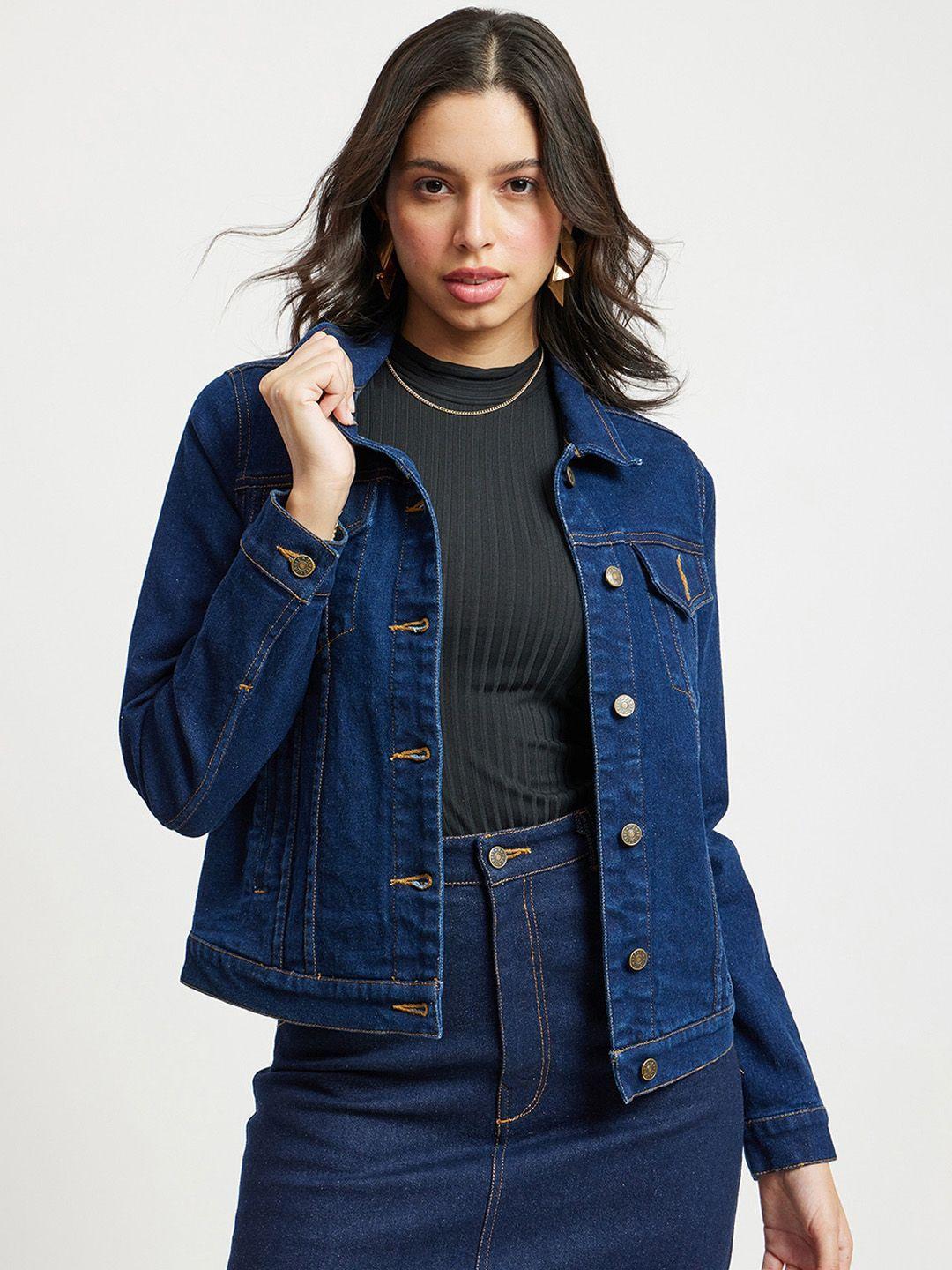 fablestreet spread collar crop cotton denim jacket