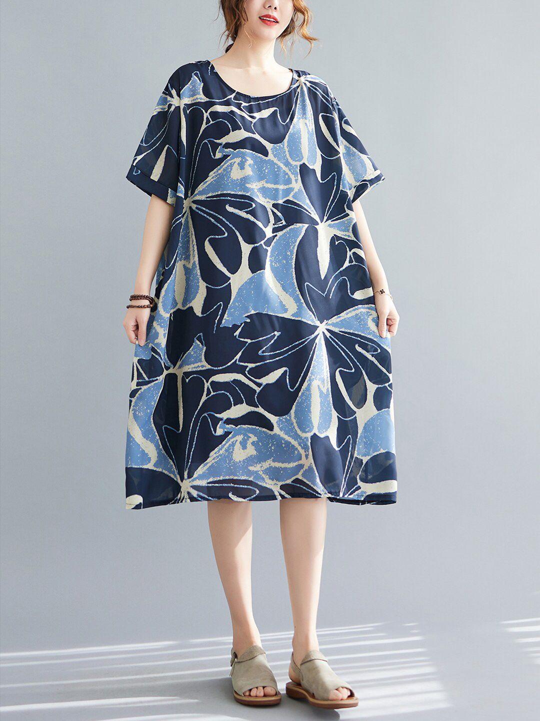 jc mode floral printed extended sleeves a-line midi dress