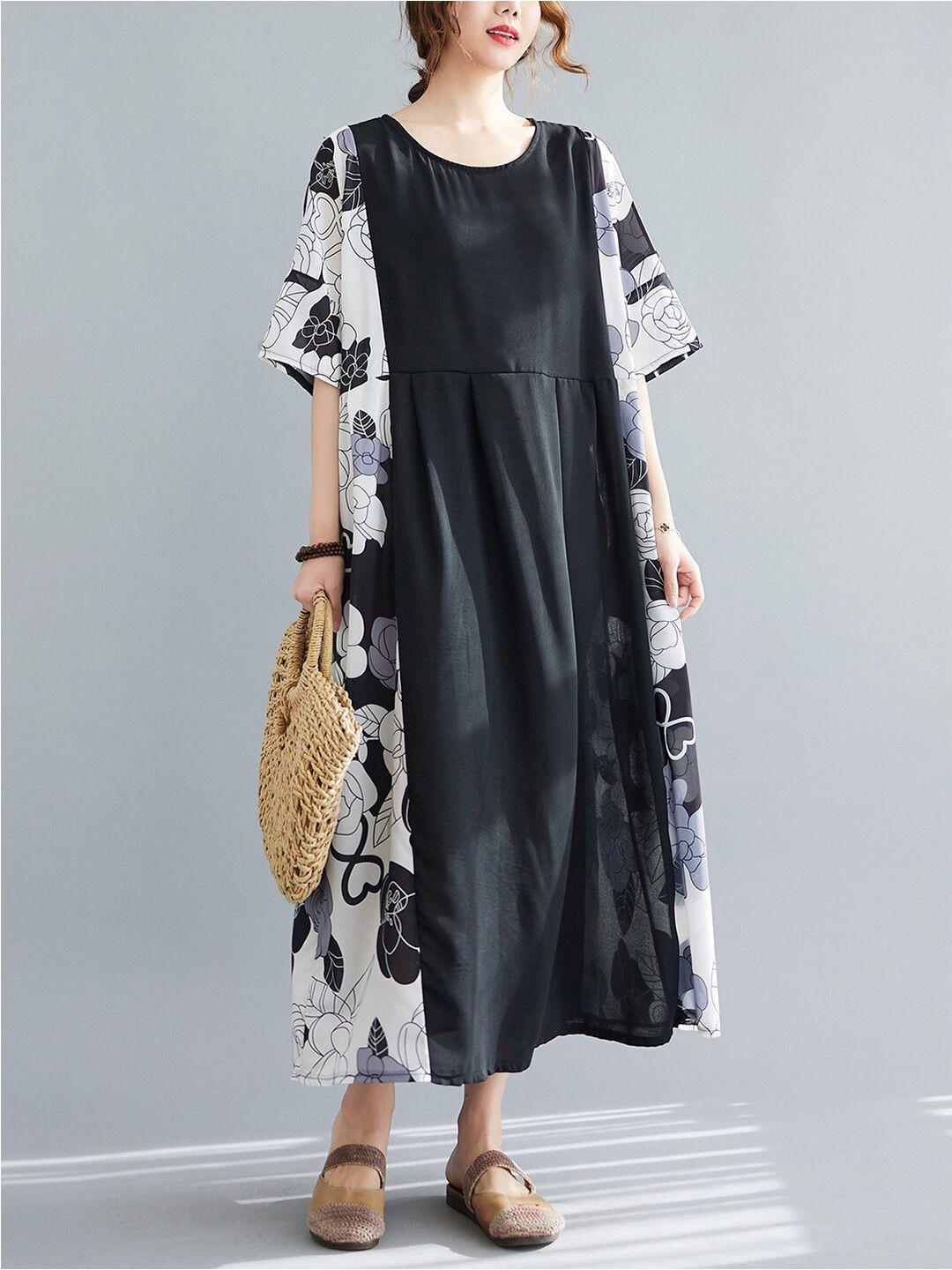 jc mode floral printed round neck a-line dress