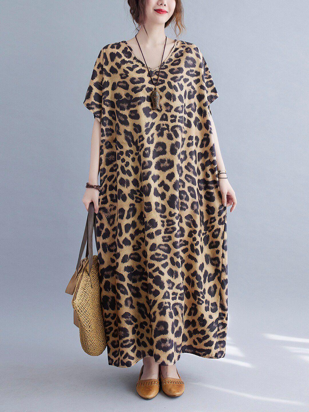 jc mode animal printed v-neck kimono sleeves kaftan dress