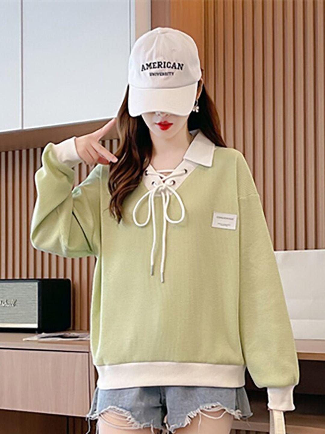 jc mode colourblocked shirt collar cotton pullover sweatshirt