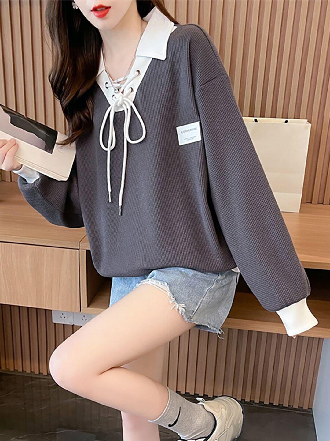 jc mode self design shirt collar sweatshirt