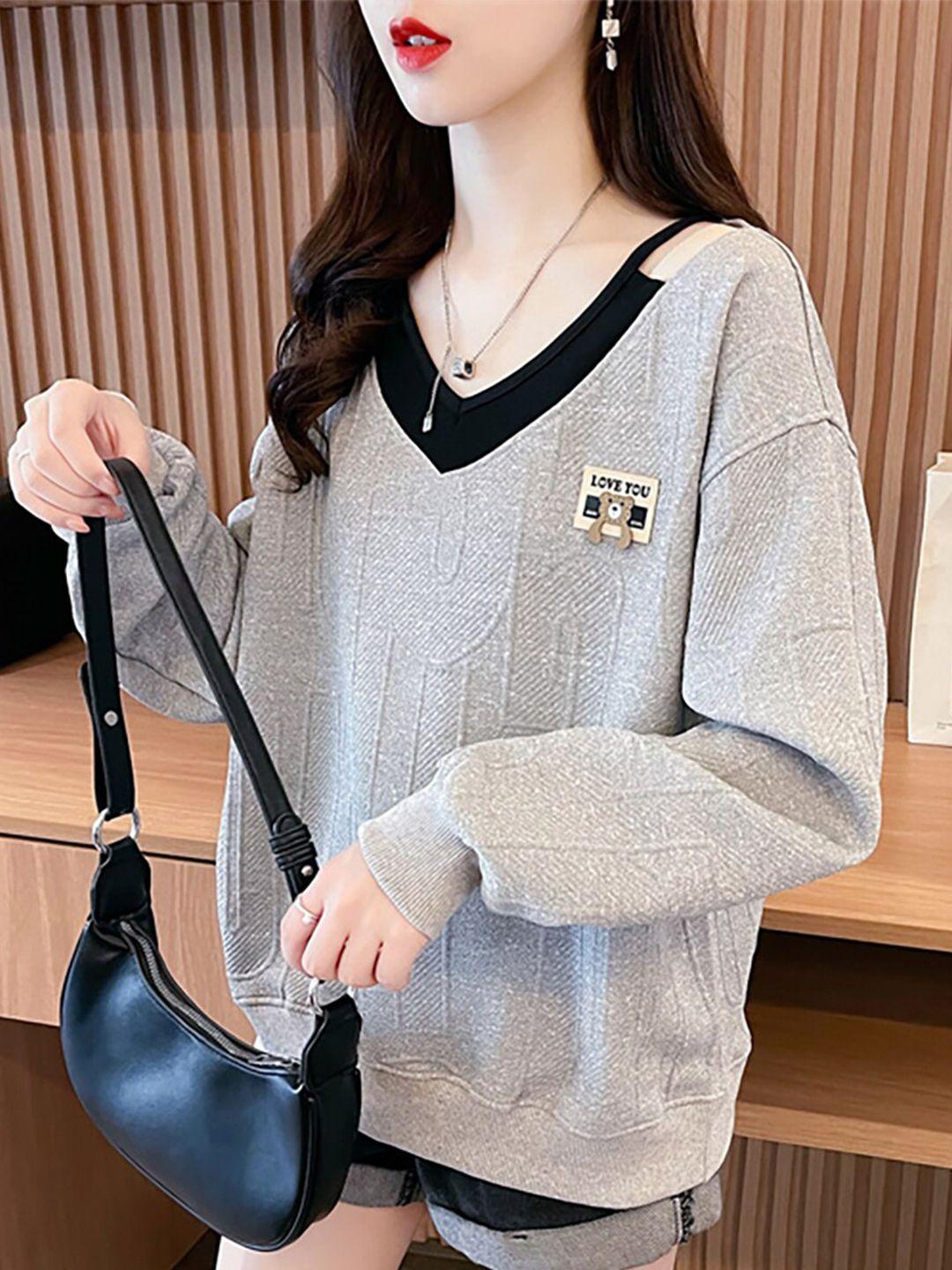 jc mode self design drop shoulder sleeves cotton longline sweatshirt