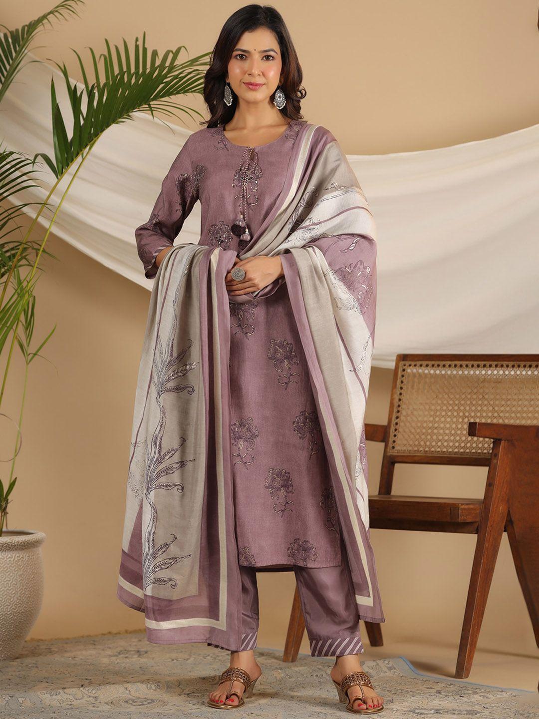 piroh floral printed kurta & trousers with dupatta