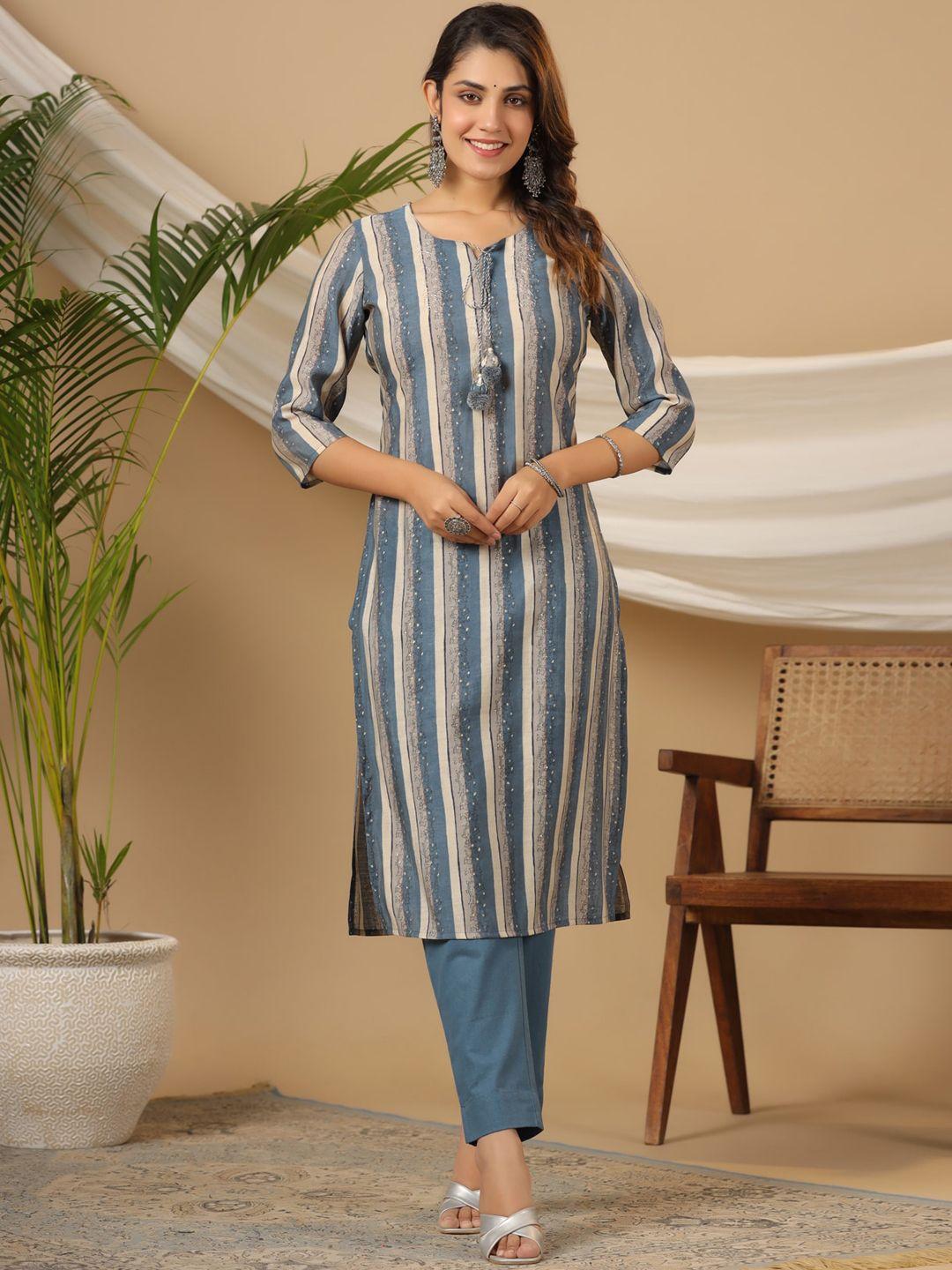 piroh striped straight kurta with trousers