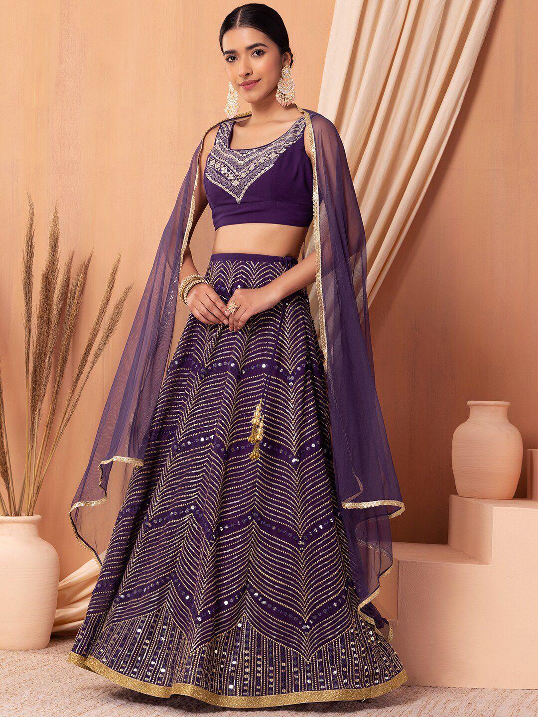 indya luxe purple embroidered ready to wear lehenga & blouse with dupatta