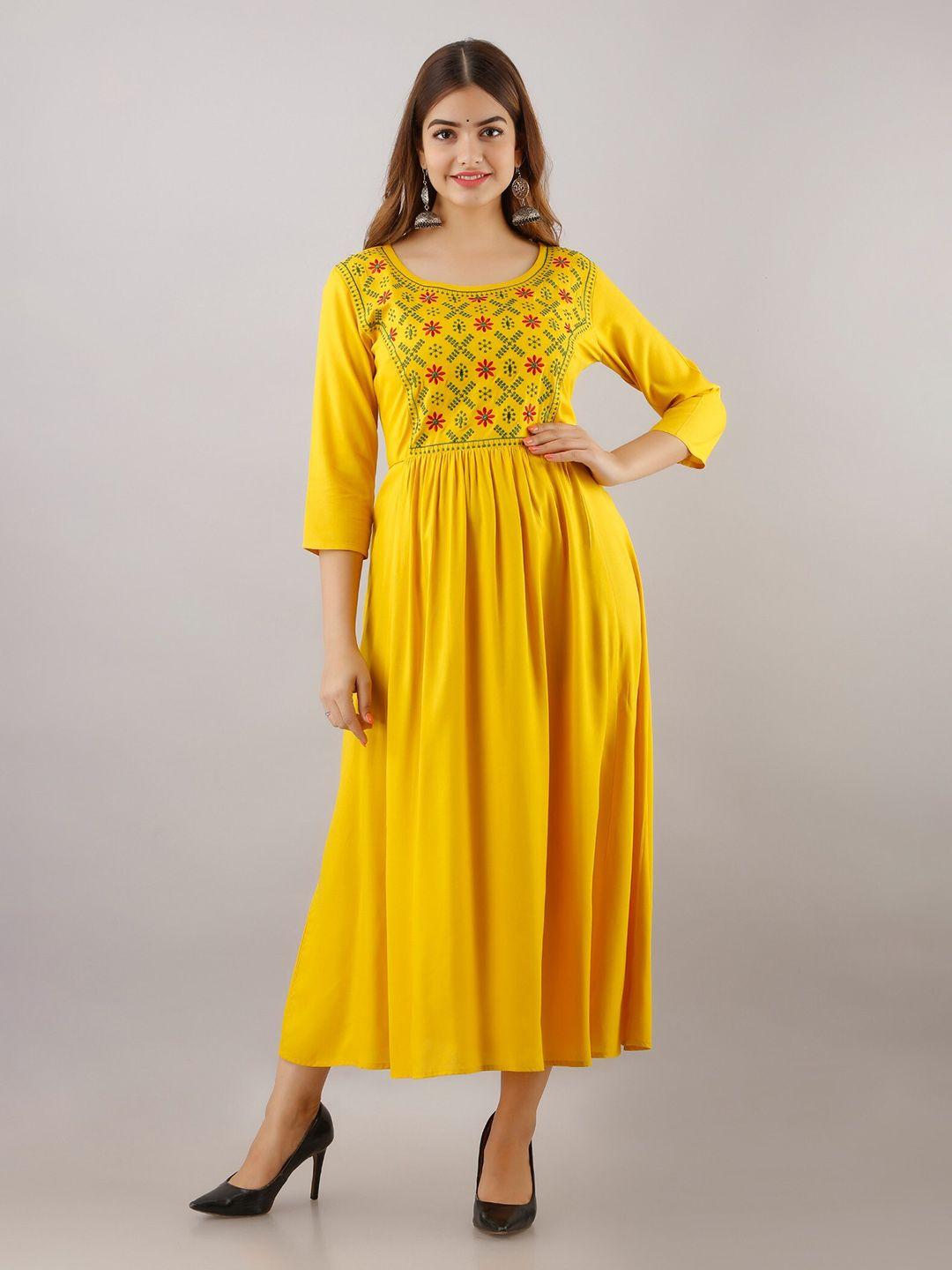 shoolin ethnic motifs embroidered a-line midi ethnic dress