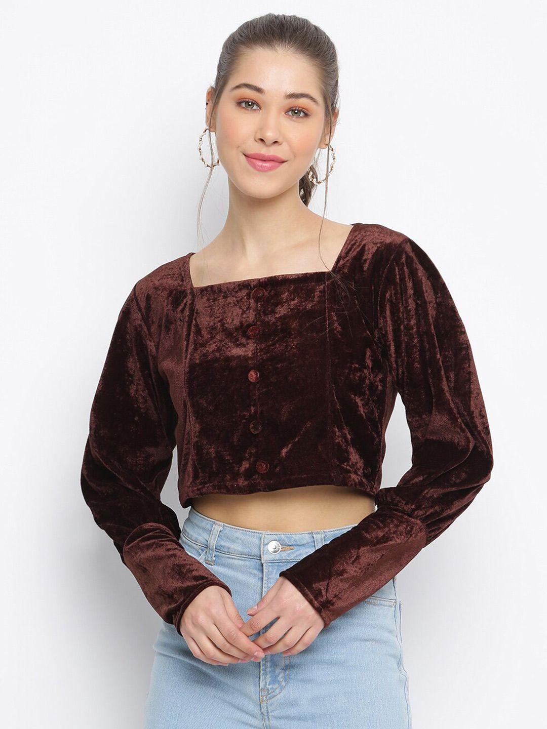 dressberry coffee brown square neck velvet crop top