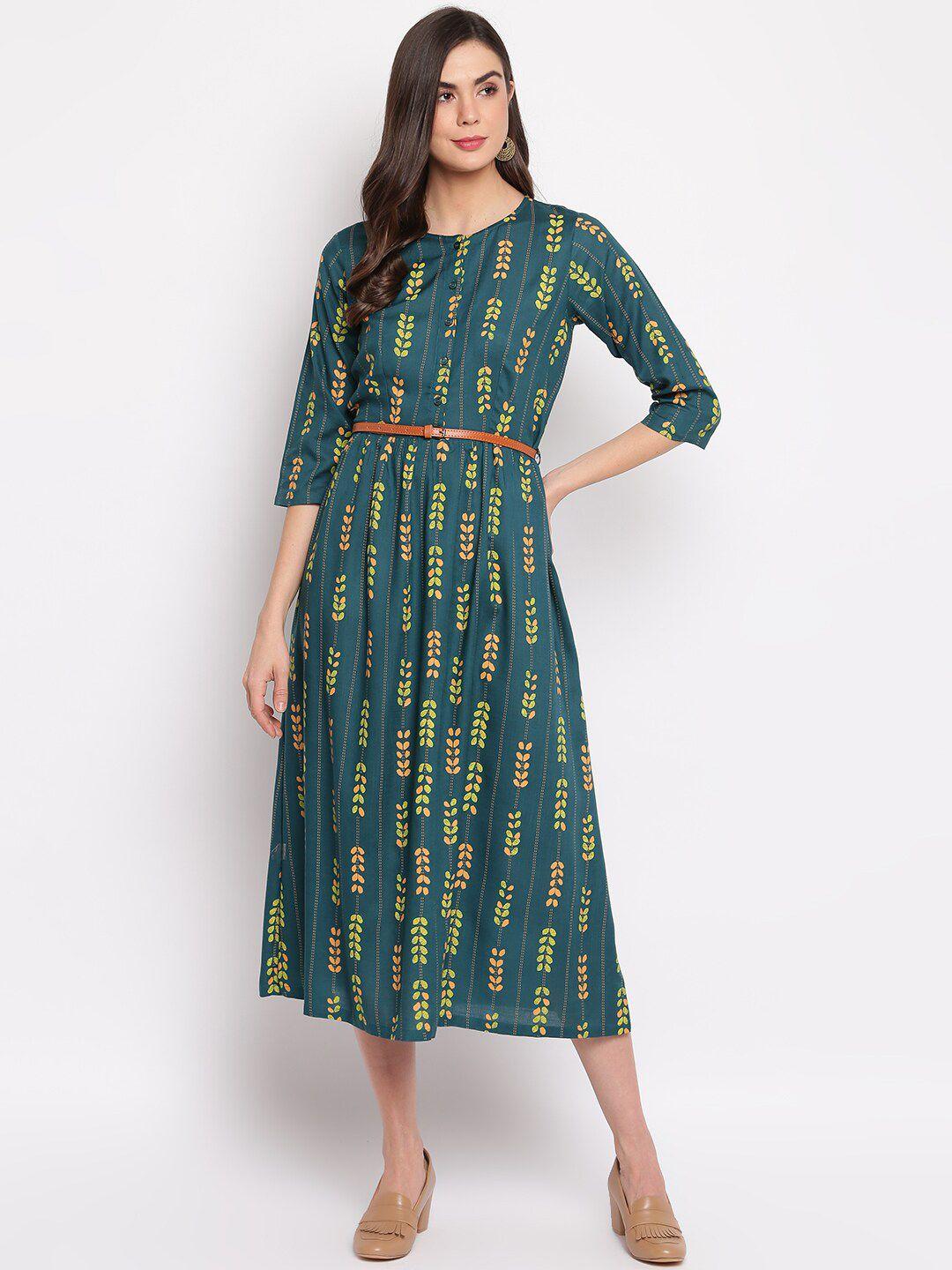 dressberry green floral printed a-line midi dress