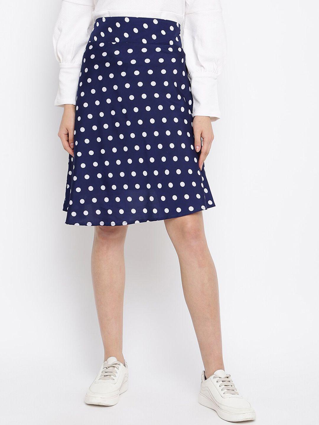 dressberry navy blue polka-dot printed a-line skirt