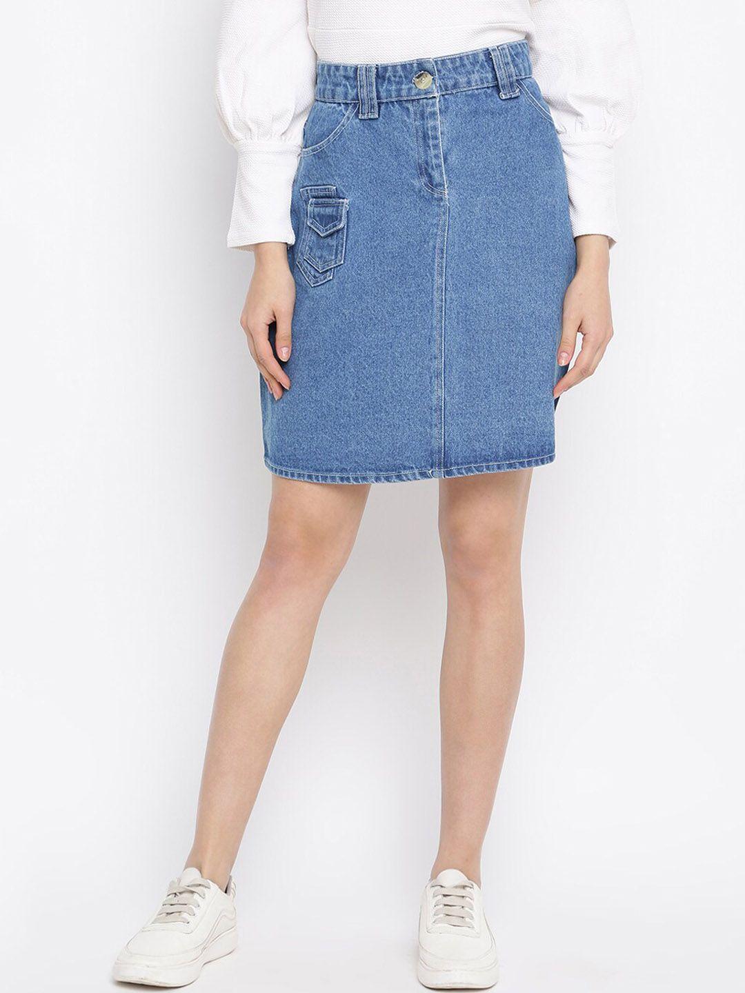 dressberry blue high-rise denim a-line skirt