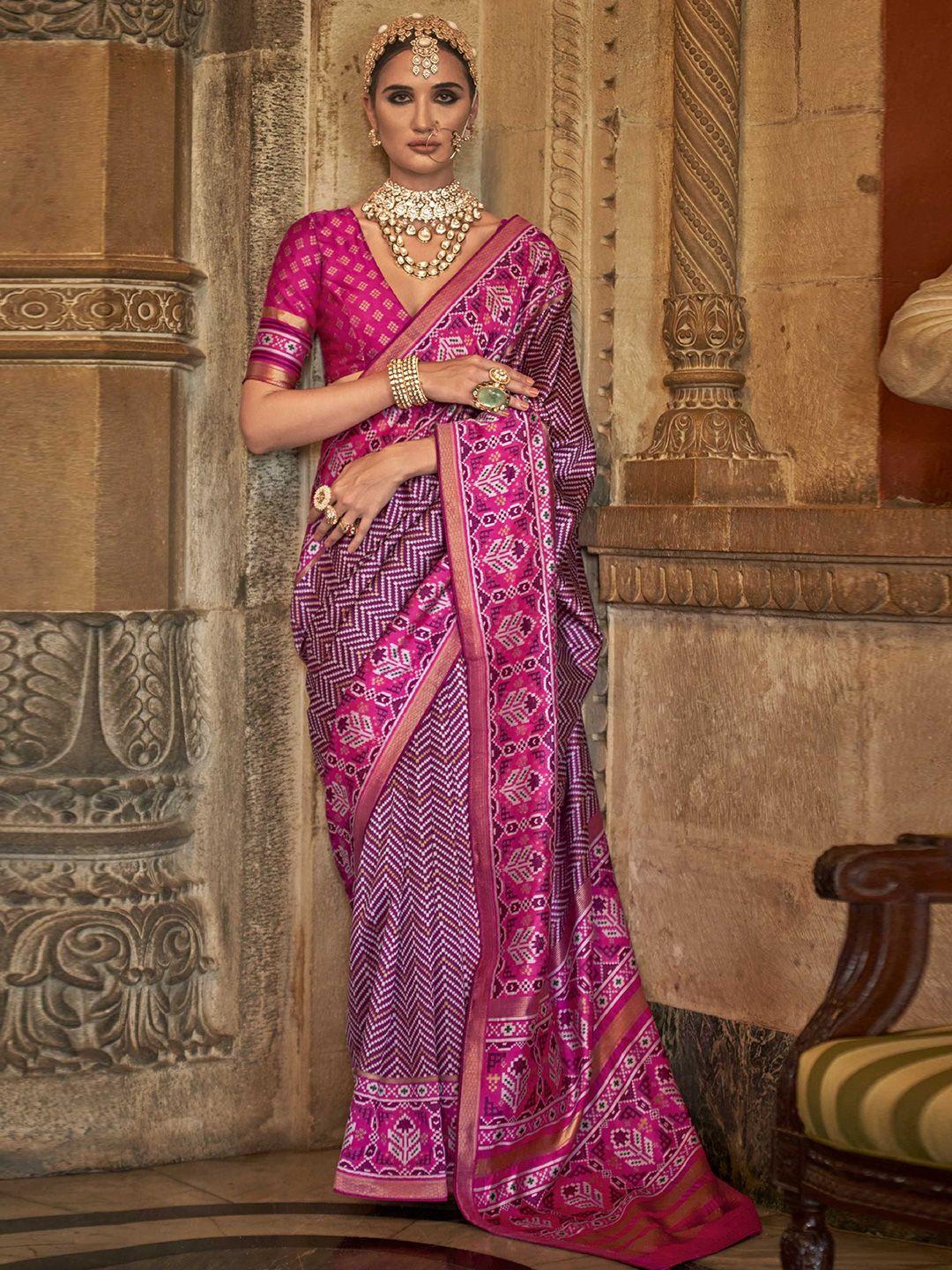 mitera magenta embellished silk blend designer patola saree