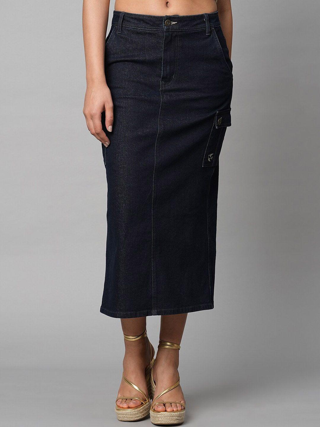 chemistry high-rise denim pencil midi skirt