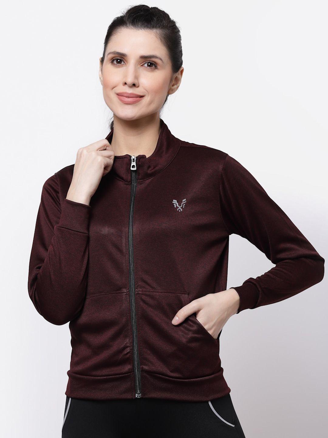 uzarus women burgundy striped lightweight sporty jacket