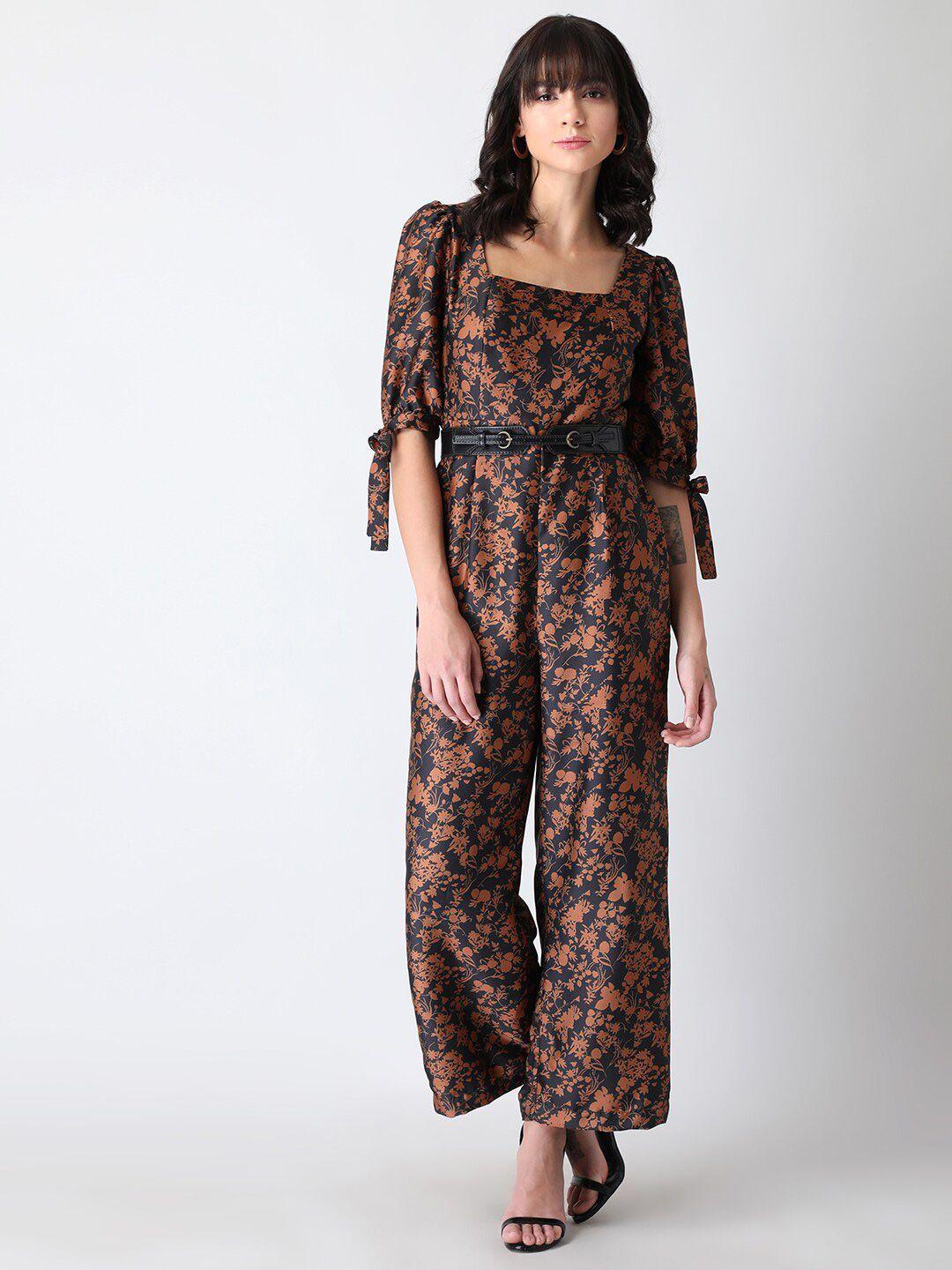 faballey brown printed basic jumpsuit