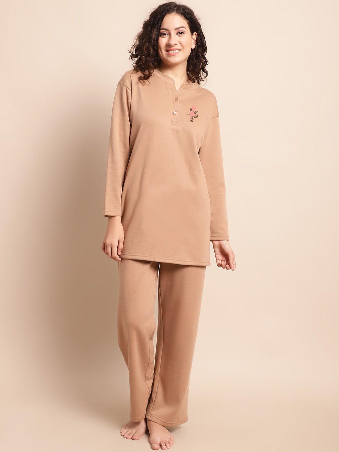 aerowarm women camel brown night suit