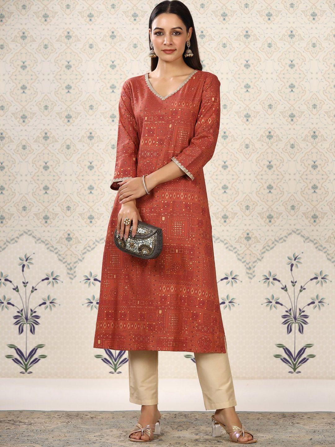 ode by house of pataudi women rust kurta