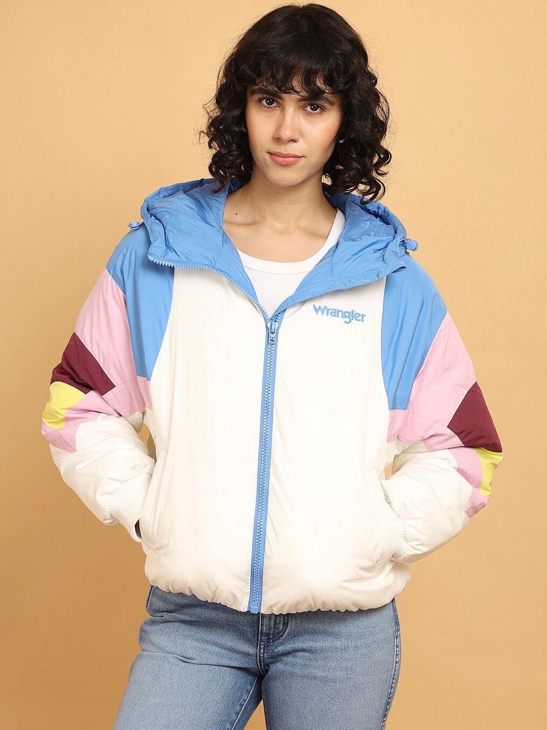 wrangler colourblocked hooded puffer jacket