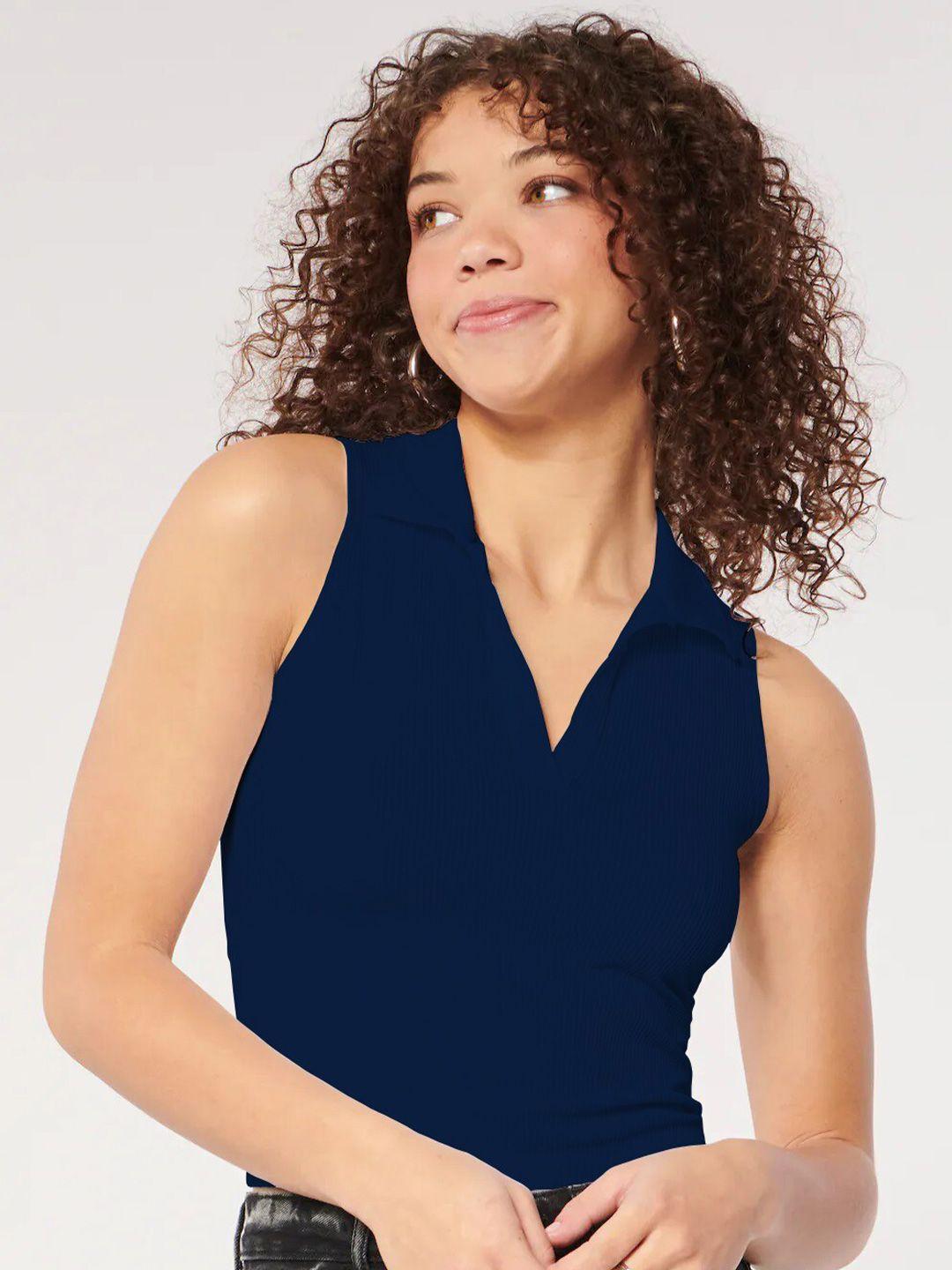 baesd navy blue sheen tank crop top