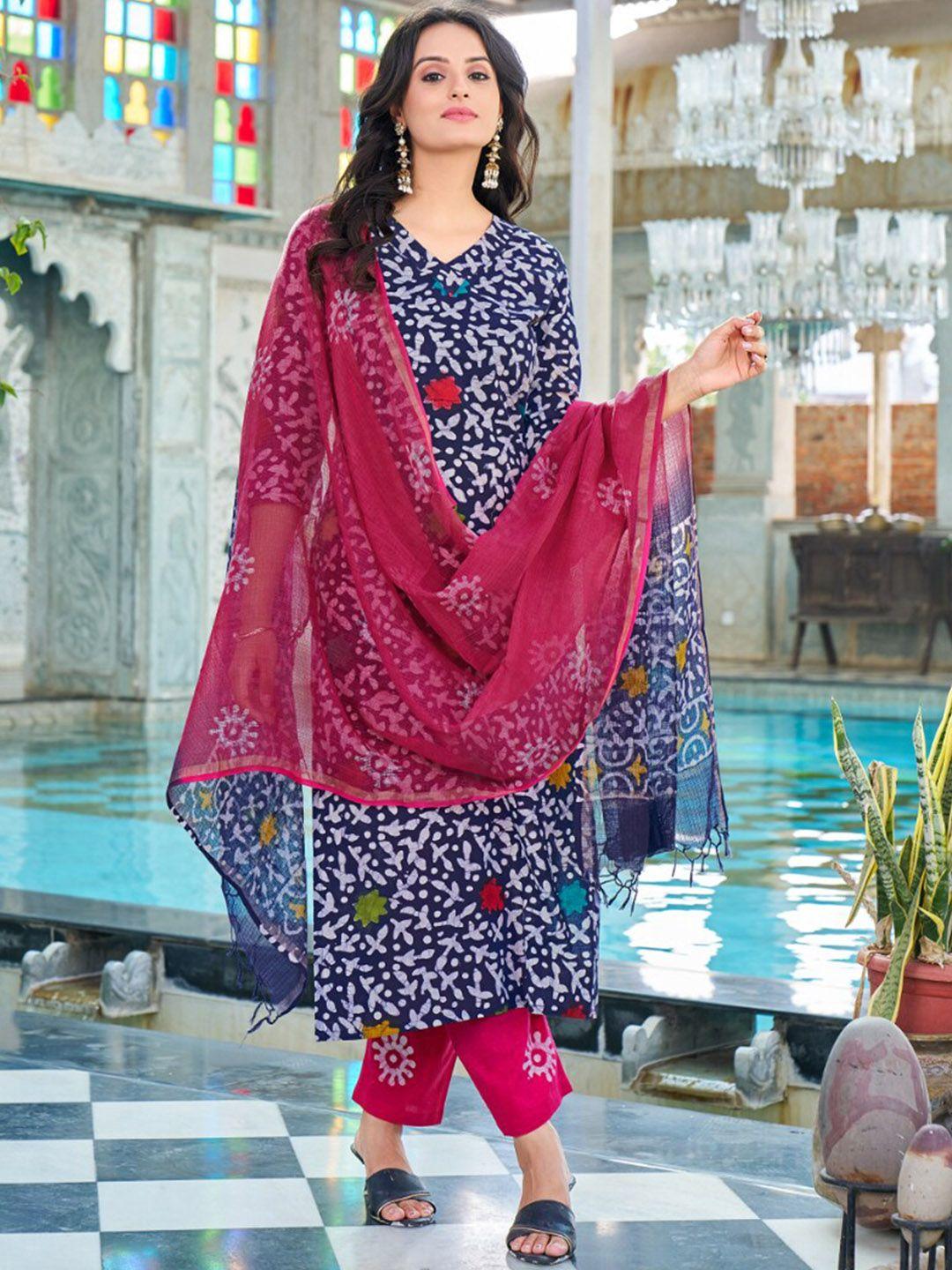 kalini printed kurta with trousers & dupatta