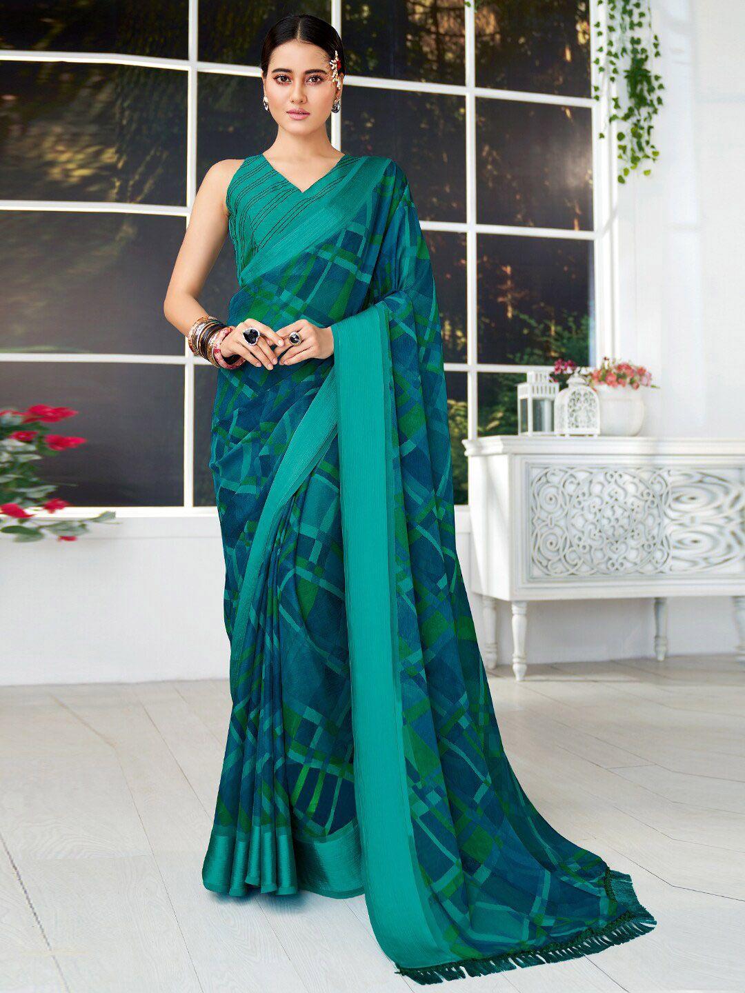 sanskar blue & green pure chiffon saree