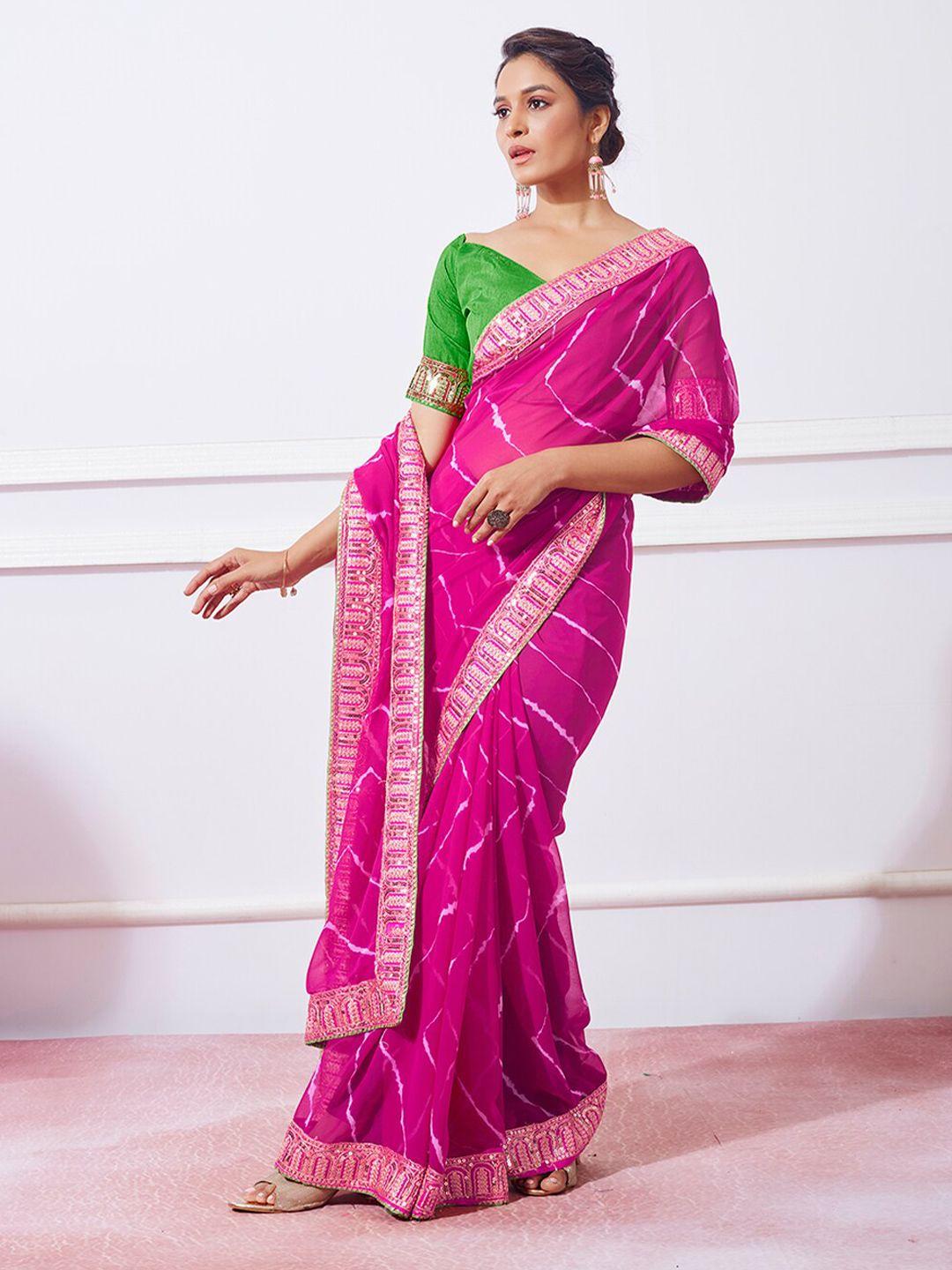 mitera pink leheriya pure georgette designer leheriya saree