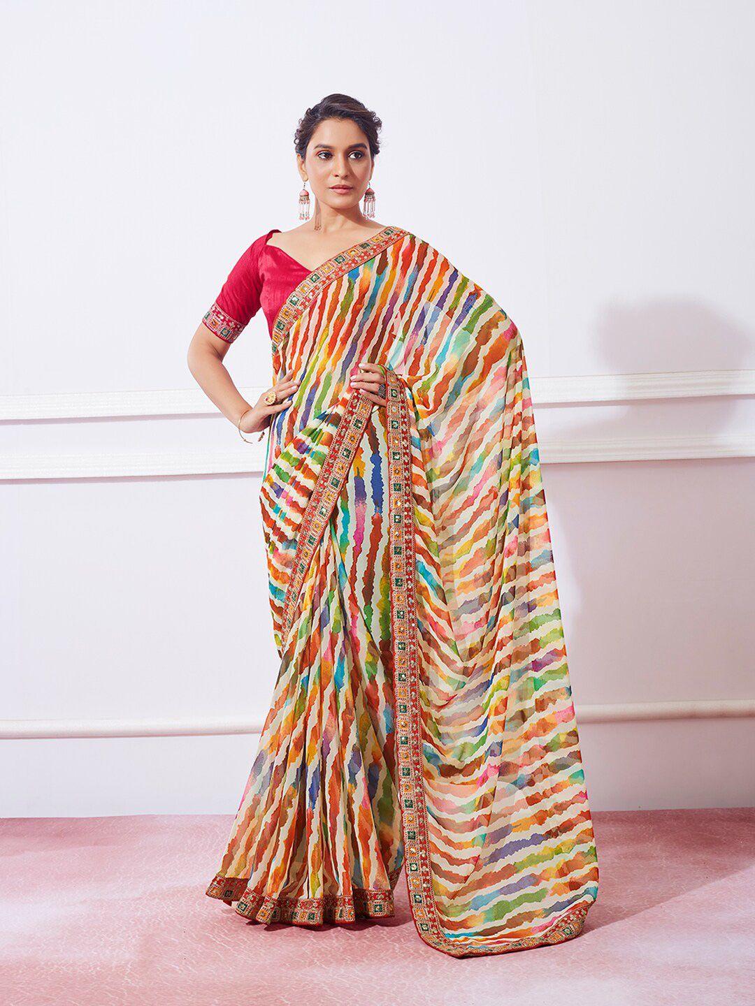 mitera multicoloured leheriya pure georgette designer leheriya saree