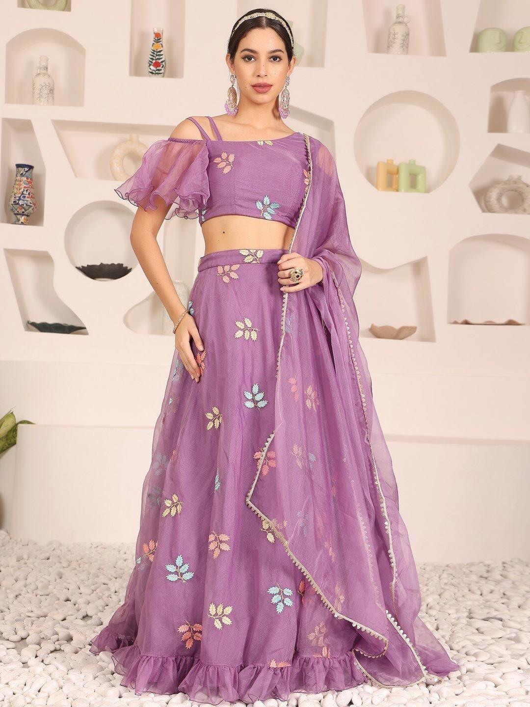 ethnovog embroidered organza ready to wear lehenga & blouse with dupatta