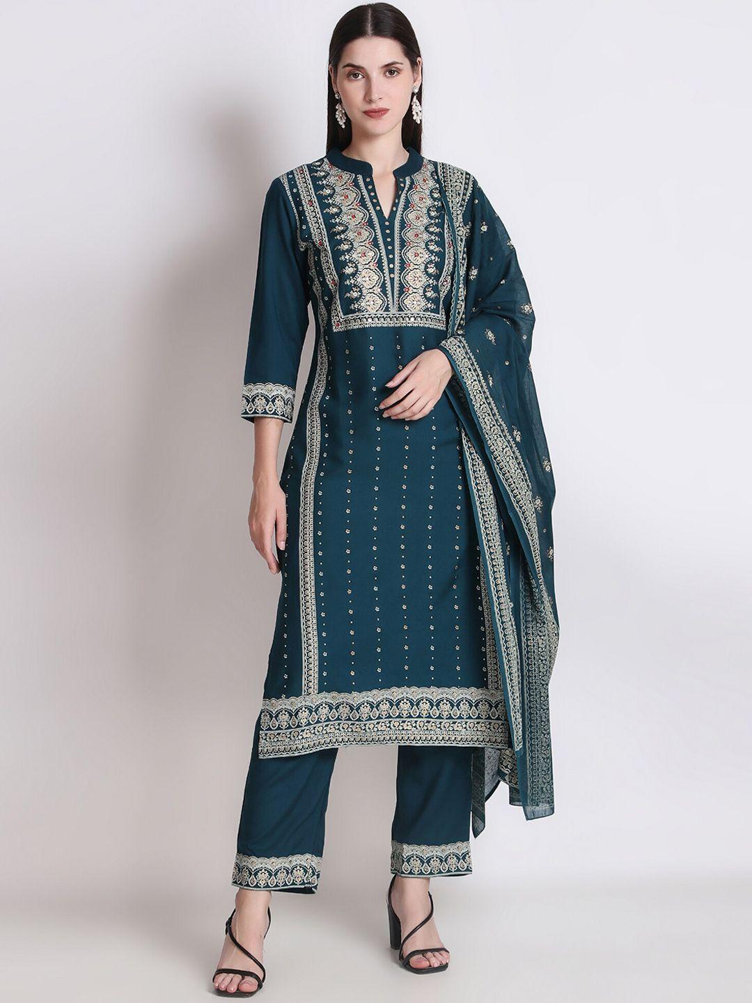 ichaa floral printed kurta & trousers with dupatta