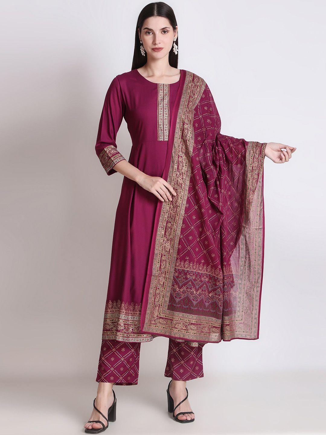 ichaa floral yoke design kurta & trousers with dupatta