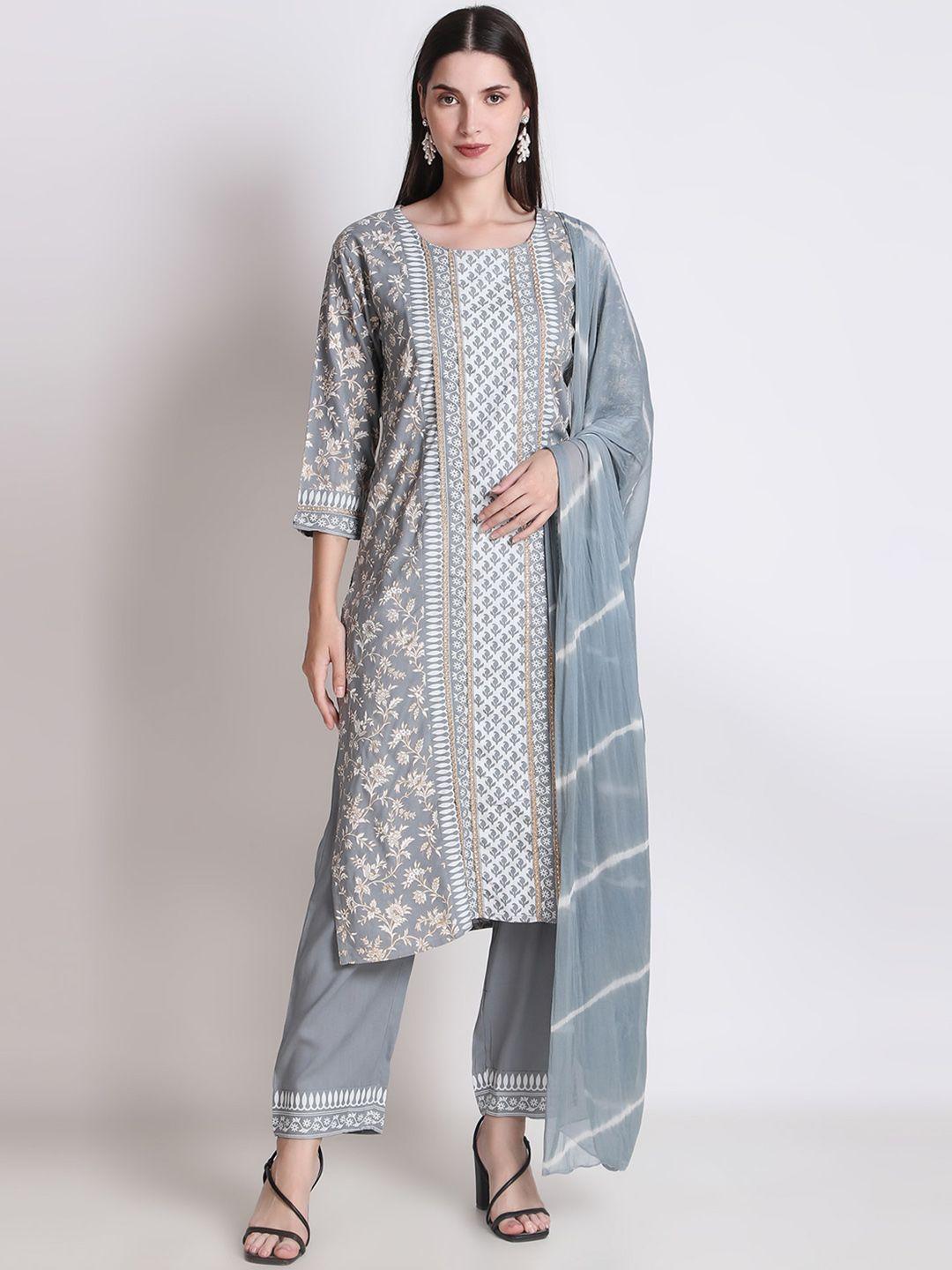 ichaa floral printed kurta & trousers with dupatta