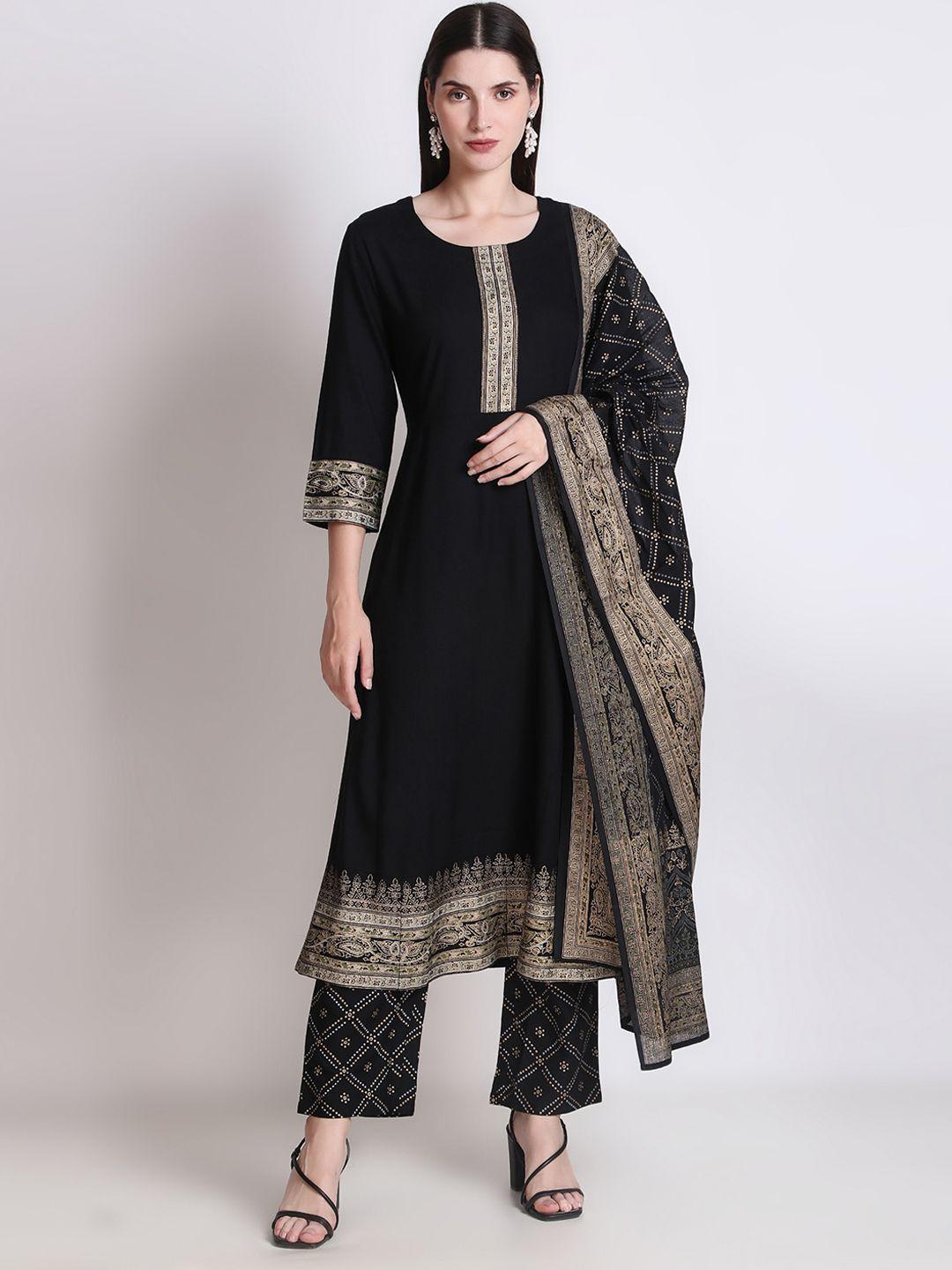 ichaa floral printed kurta & trousers with dupatta