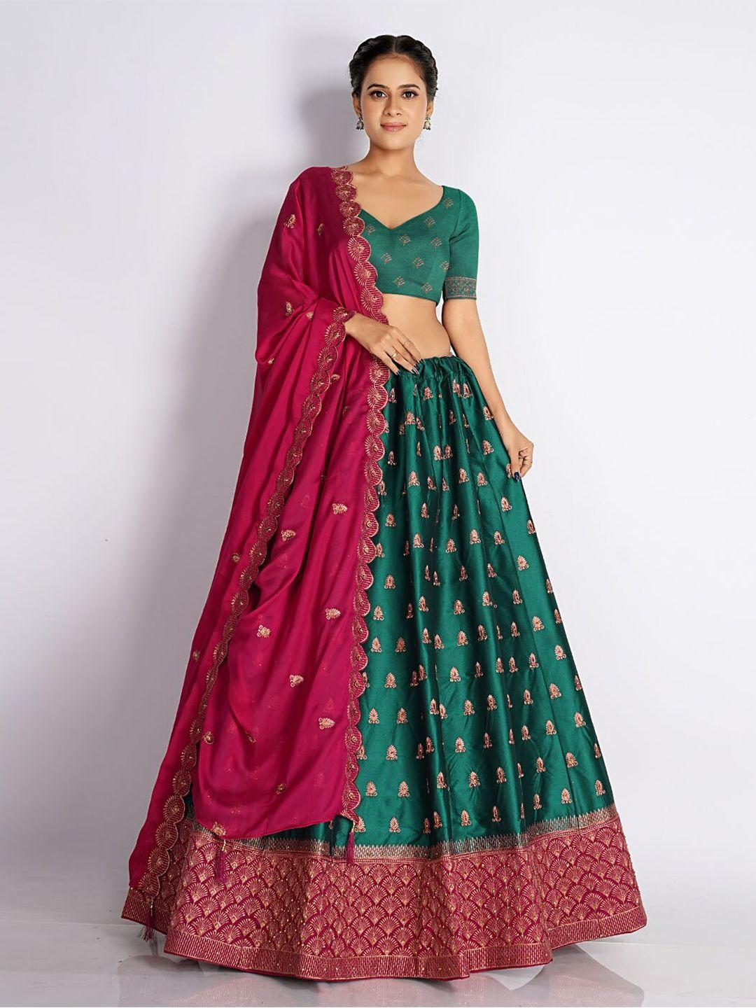 halfsaree studio embroidered silk semi-stitched lehenga & unstitched blouse with dupatta