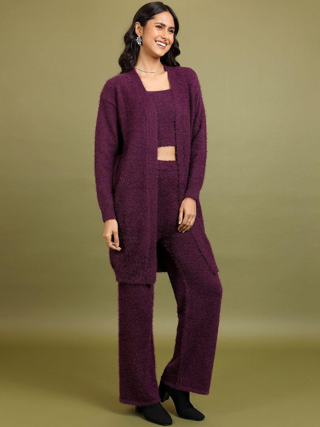 tokyo talkies round-neck top with trousers & shrug co-ords