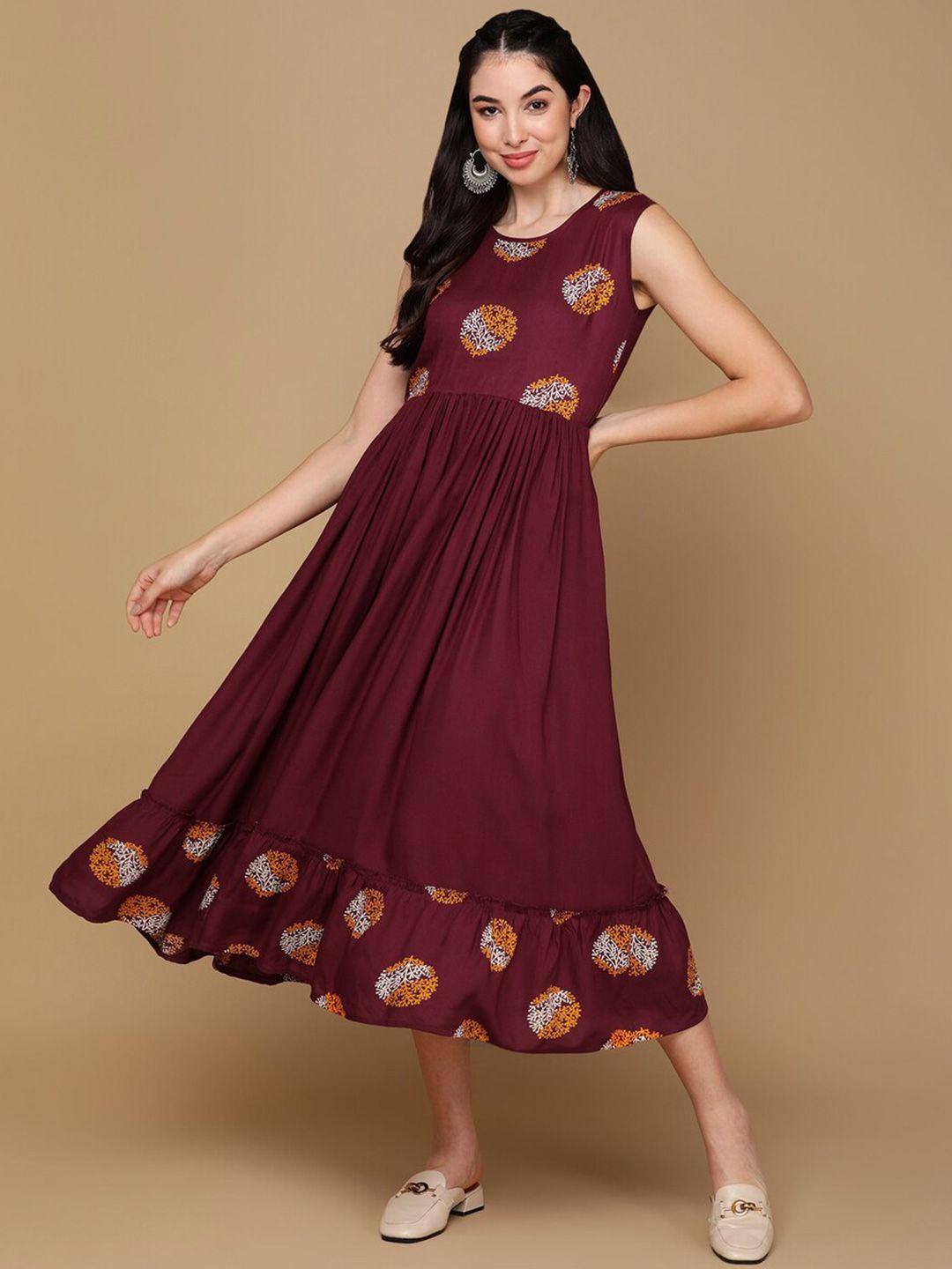 kalini maroon floral print fit & flare dress