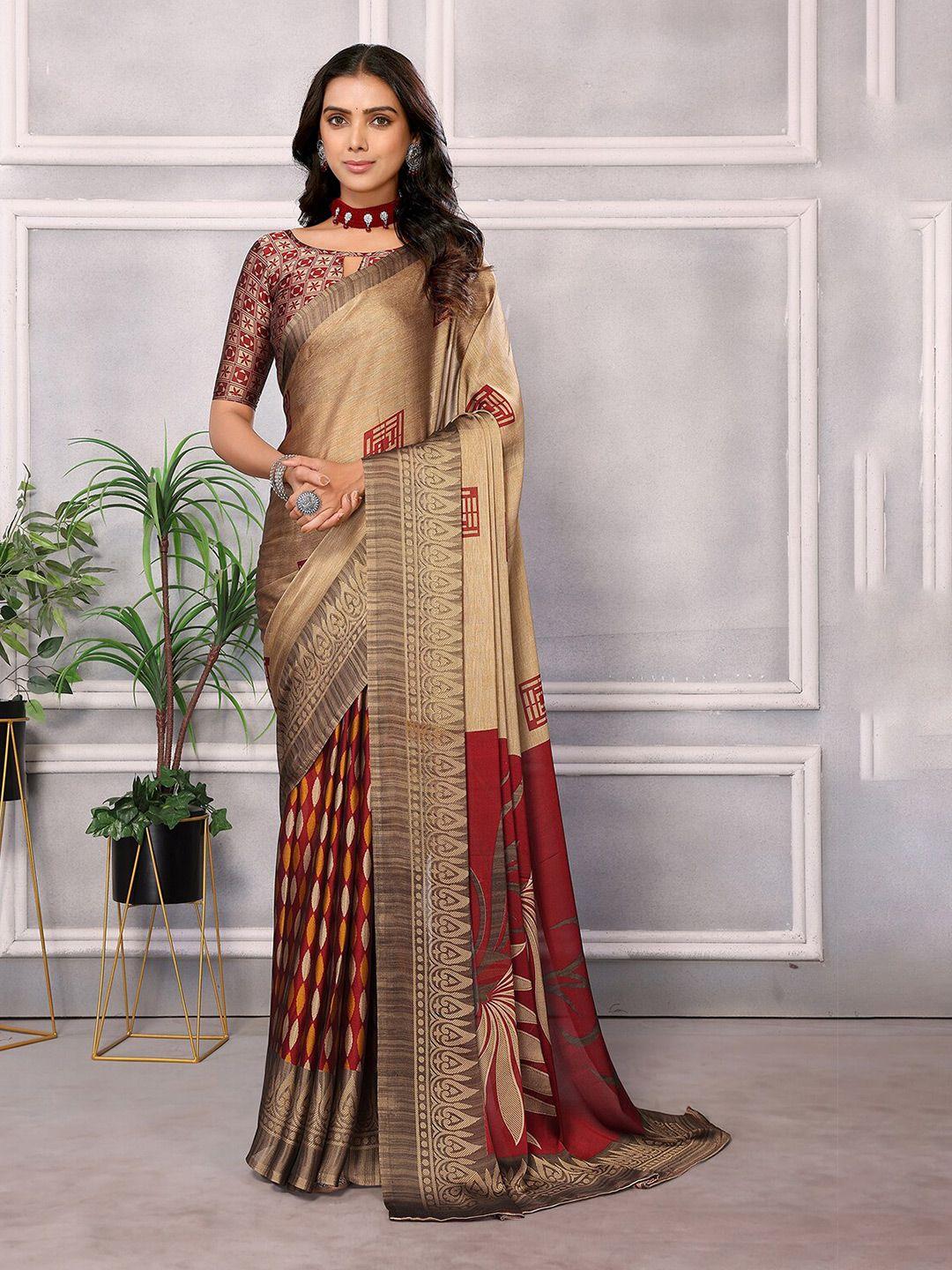 here&now red floral pure chiffon designer saree