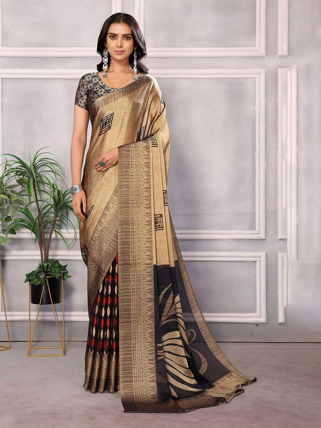 here&now black floral pure chiffon designer saree