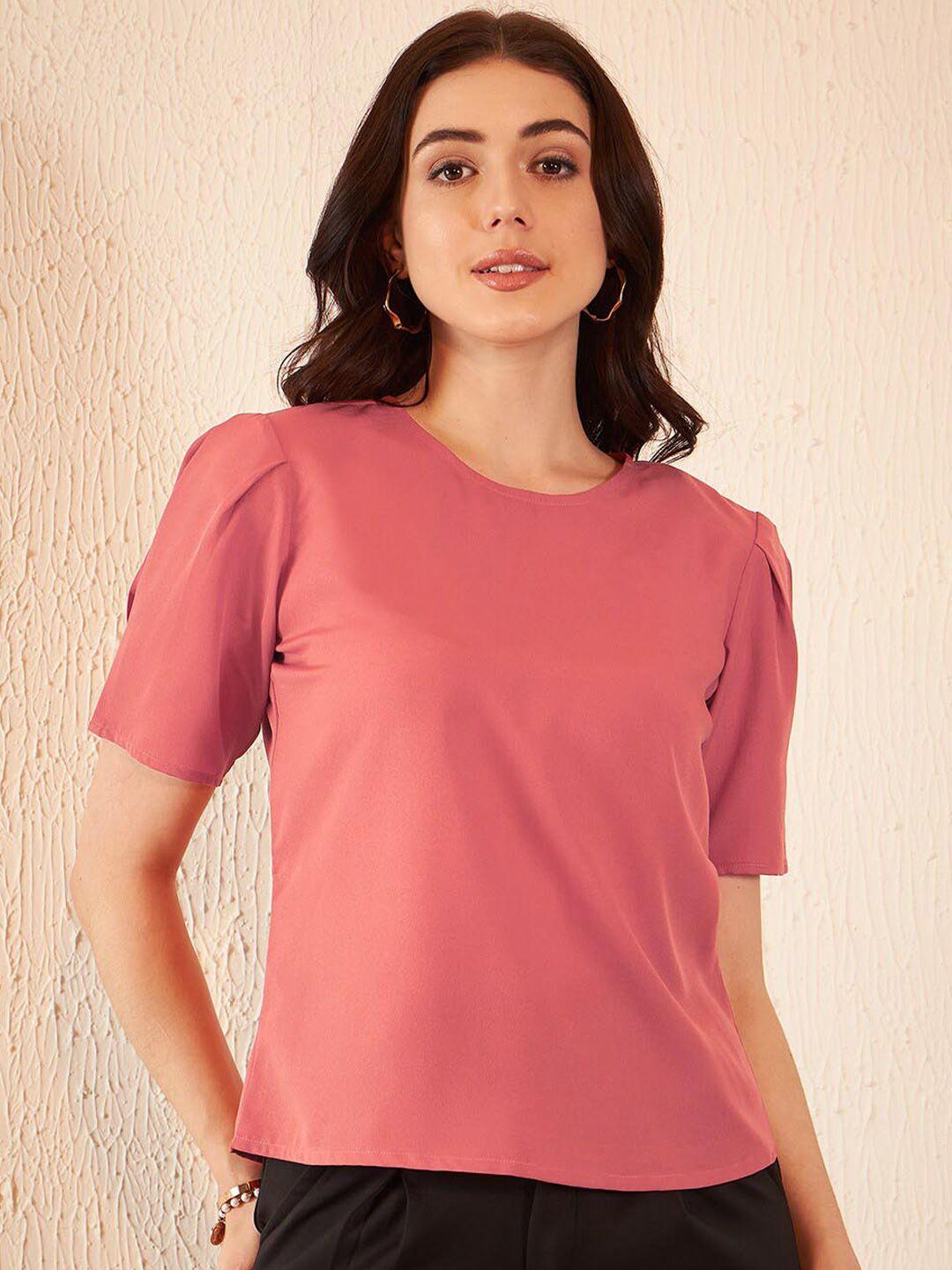 dennison pink puff sleeve crepe top