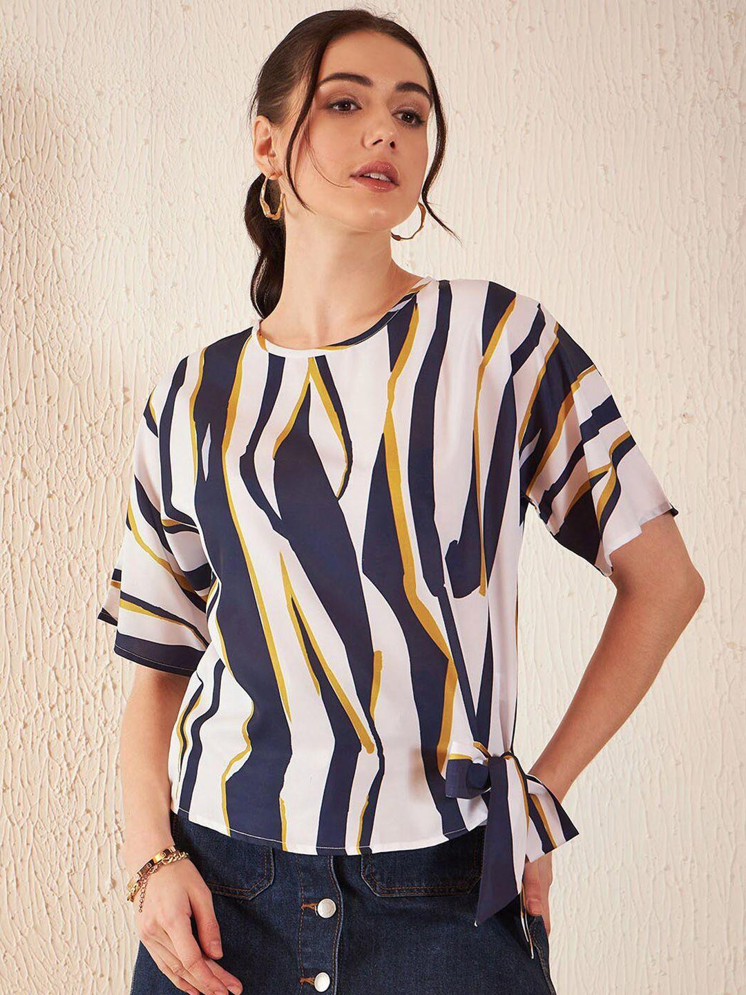 dennison white & blue print crepe top