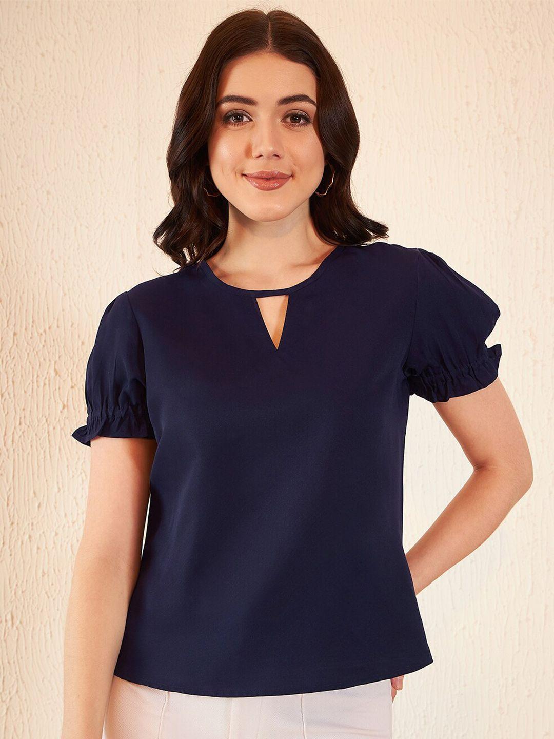 dennison keyhole neck puffed sleeves crepe top