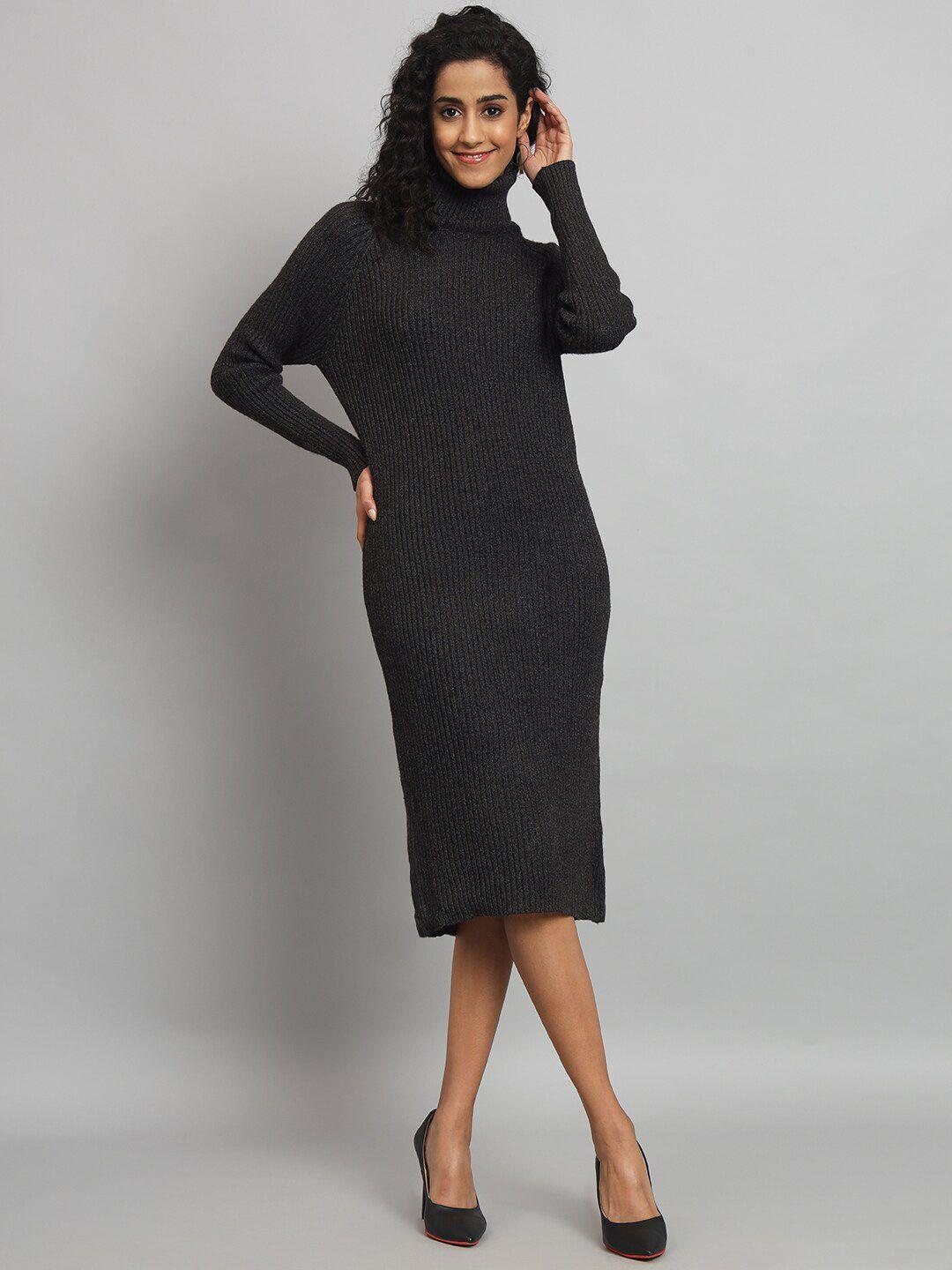 broowl ribbed turtle neck woollen sheath dress