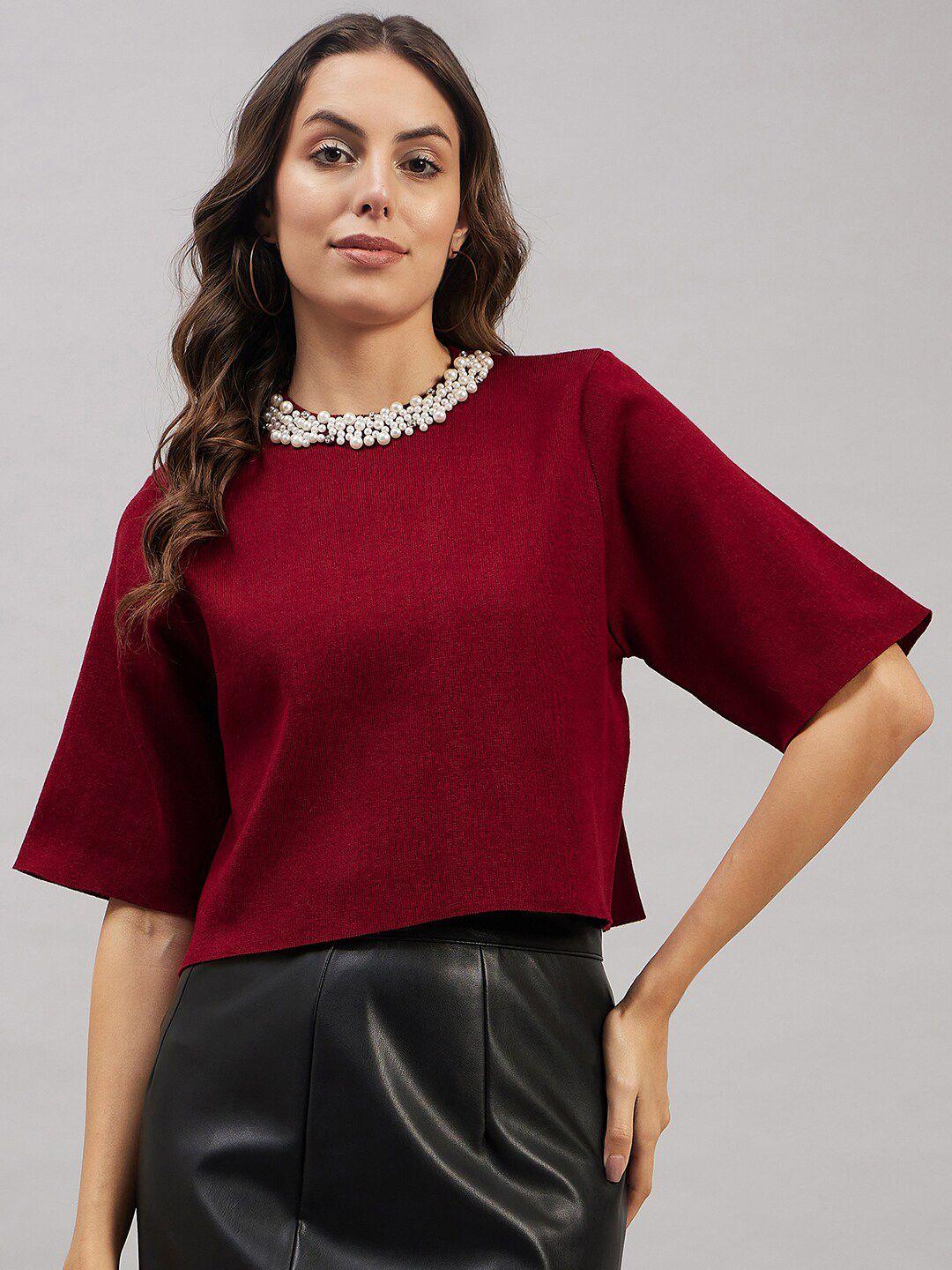 chemistry jewel neck woollen crop top