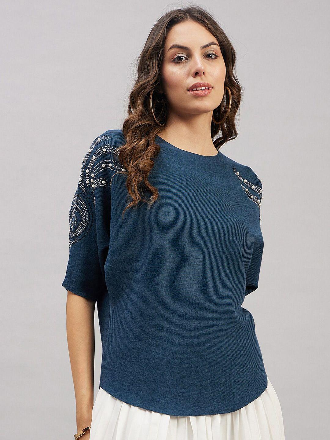 chemistry embellished extended sleeves woollen top