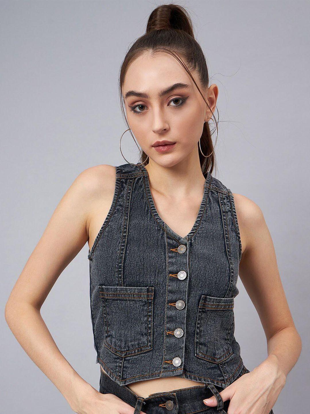 chemistry black cotton denim top