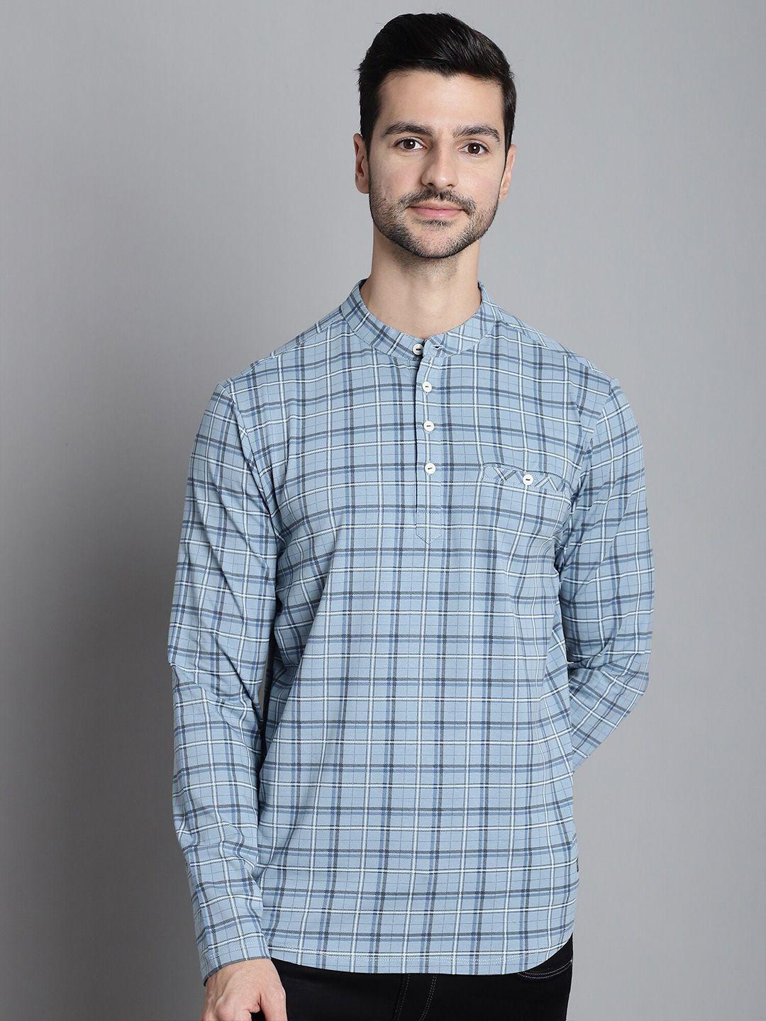 confidence blue checked henley neck t-shirt