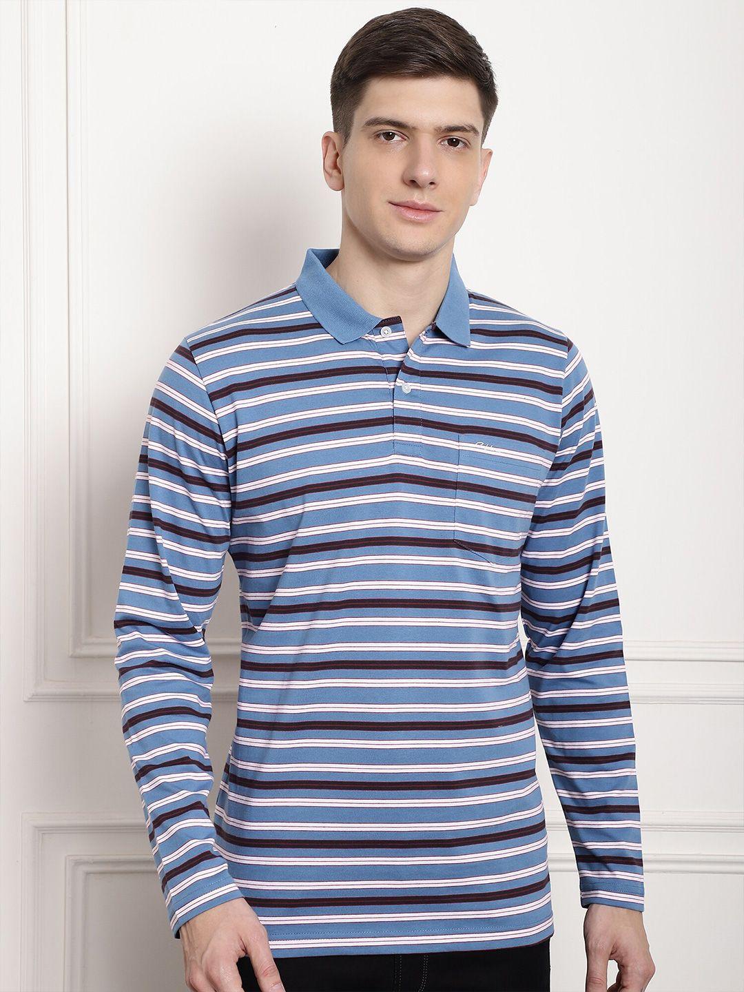 confidence striped polo collar long sleeves cotton t-shirt