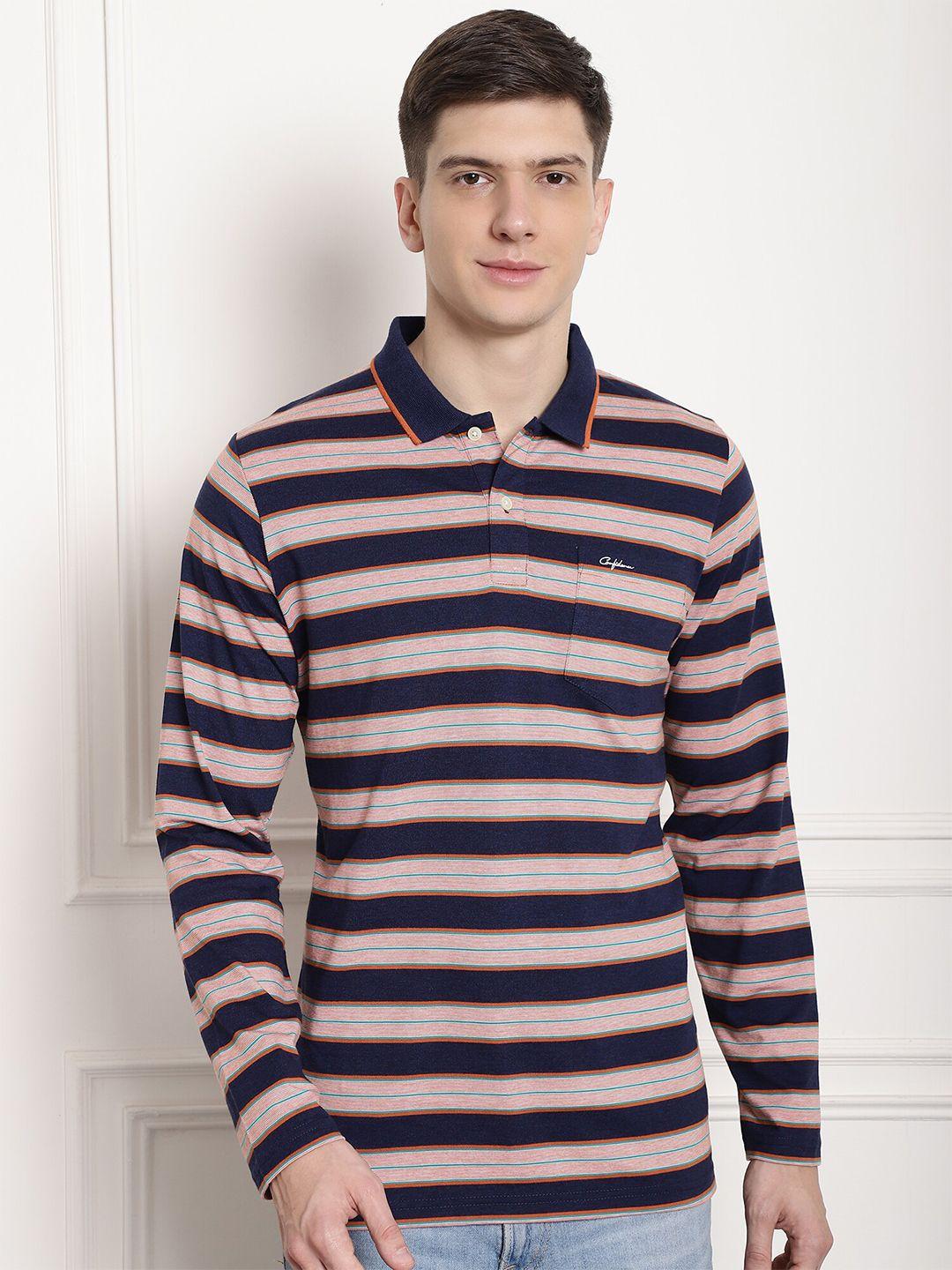 confidence striped polo collar cotton t-shirt