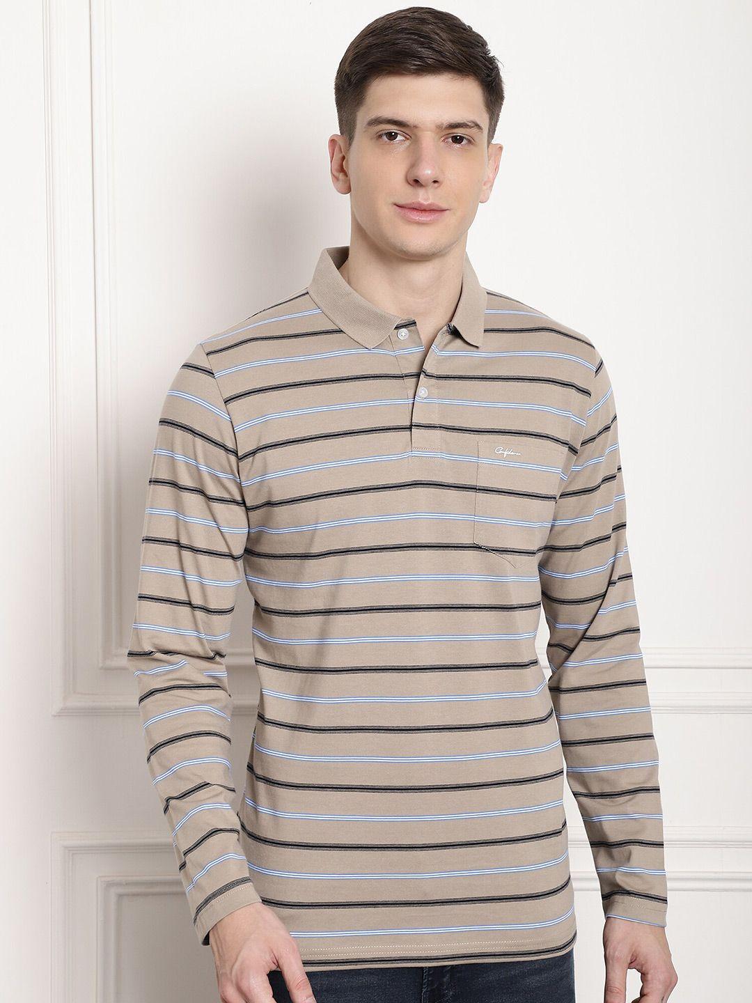 confidence striped long sleeves polo collar cotton t-shirt